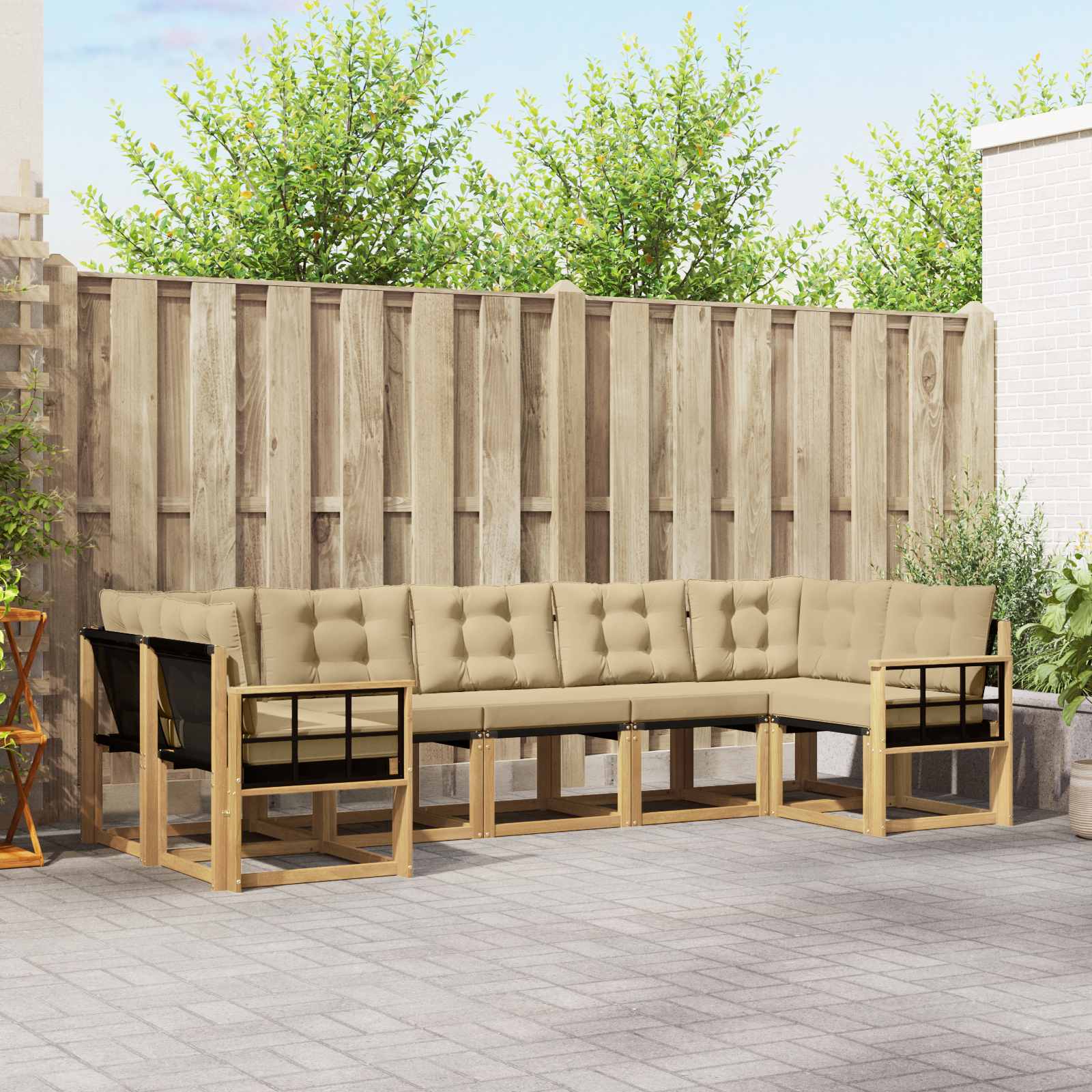vidaXL Buiten bankenset met kussen 7 pcs Natuurlijk en Crème