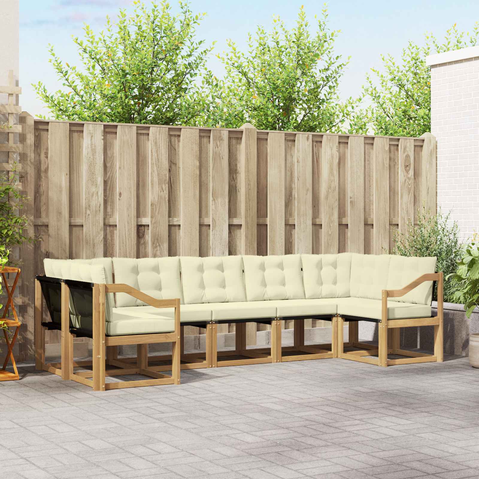 vidaXL Buiten bankenset met kussen 7 pcs Natuurlijk en Crème