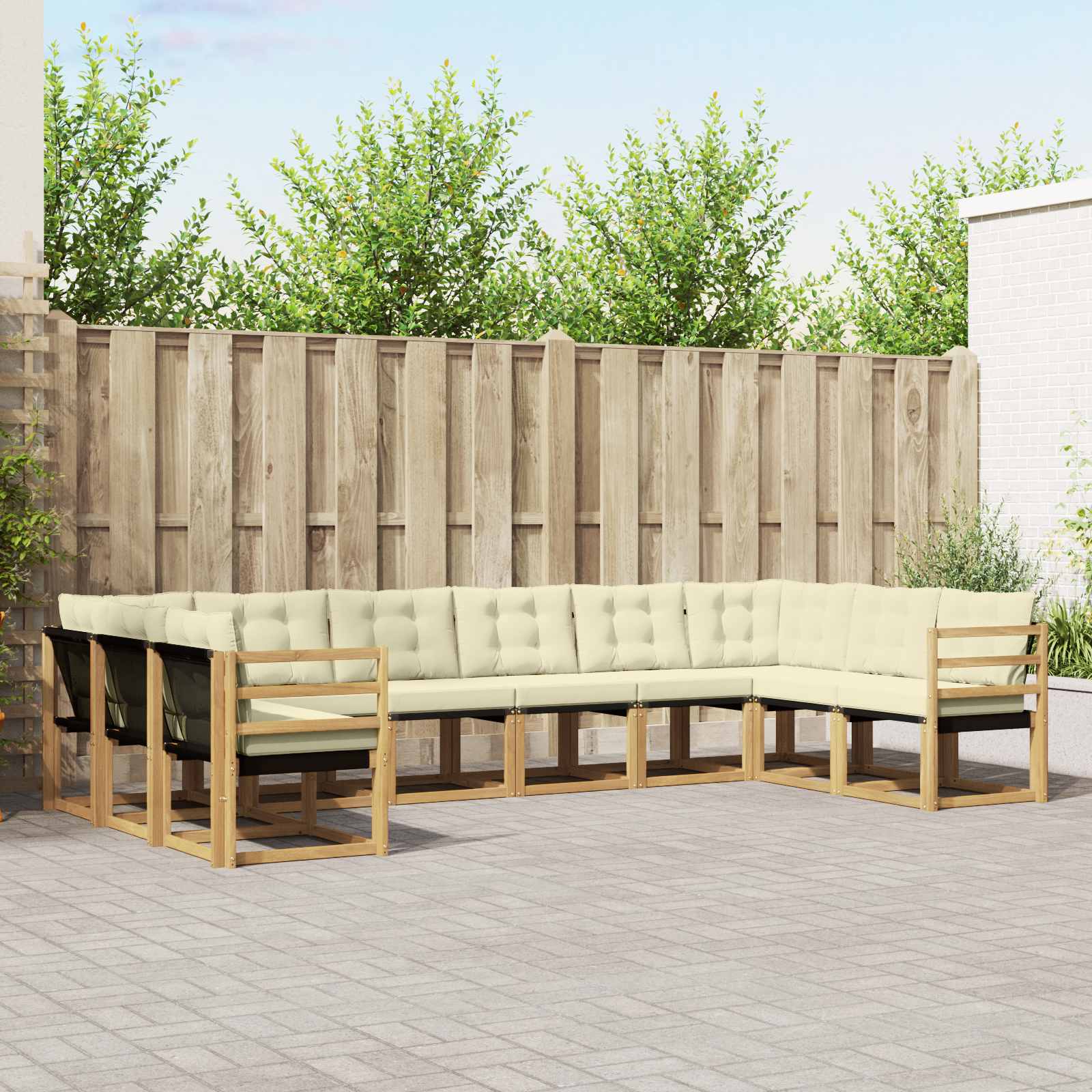 vidaXL Buiten bankenset met kussen 10 pcs Natuurlijk en Crème