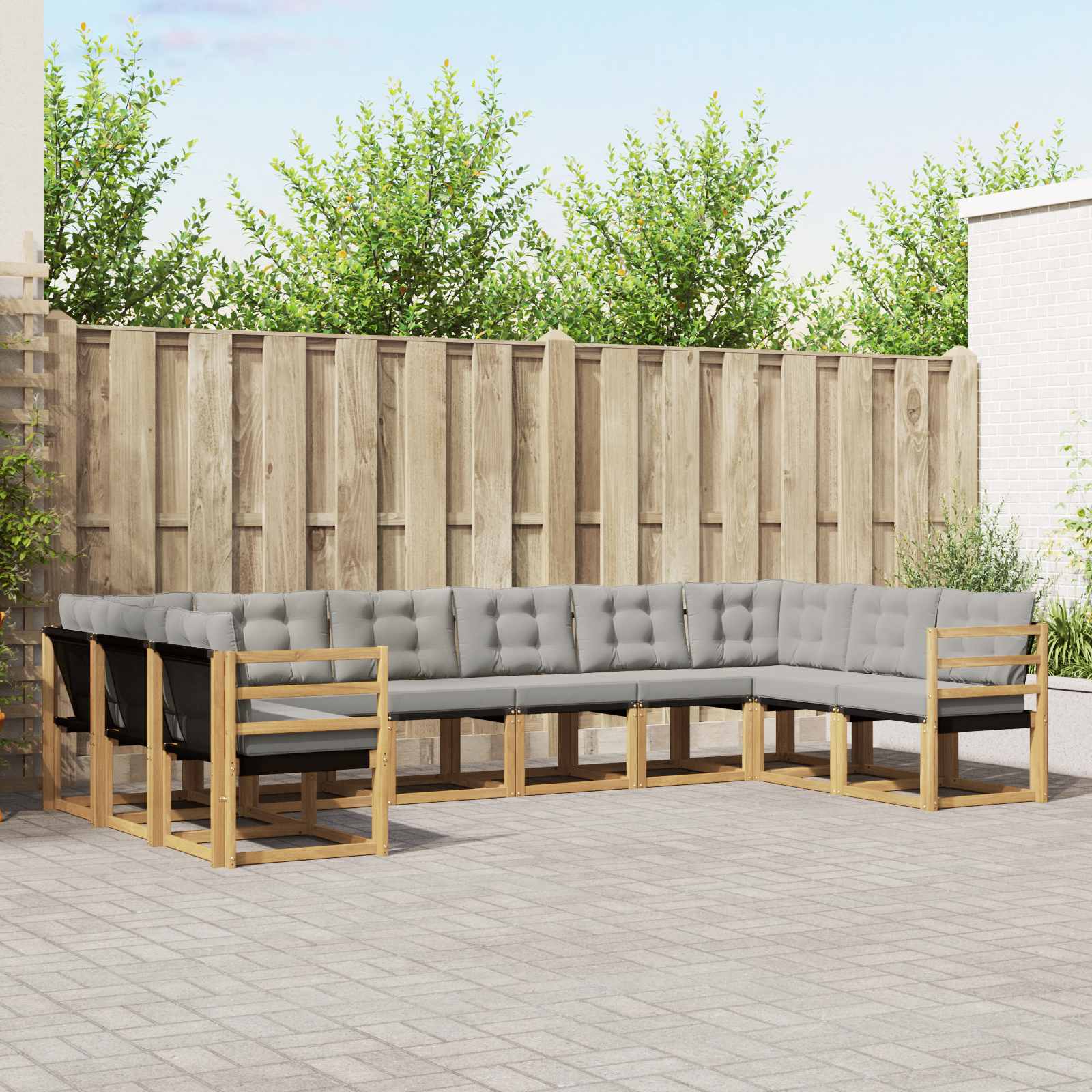 vidaXL Buiten bankenset met kussen 10 pcs Natuurlijk en Crème