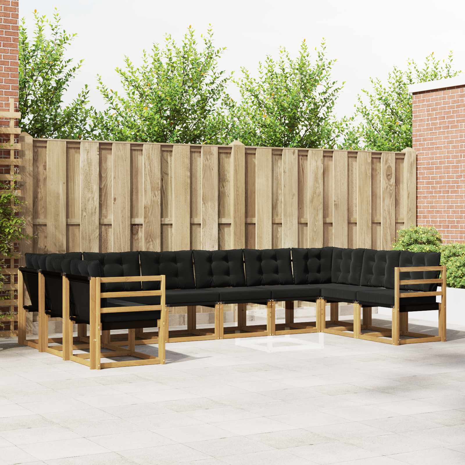 vidaXL Buiten bankenset met kussen 10 pcs Natuurlijk en Crème