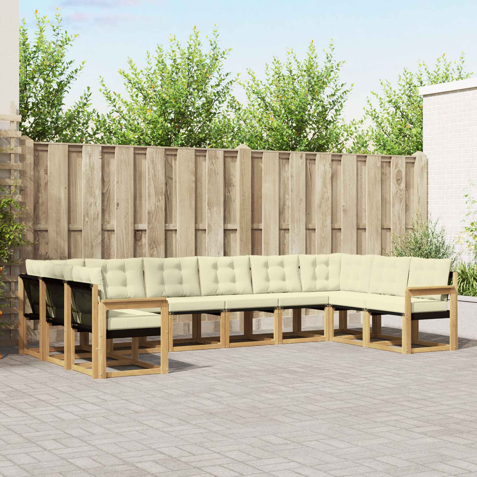vidaXL Buiten bankenset met kussen 10 pcs Natuurlijk en Crème