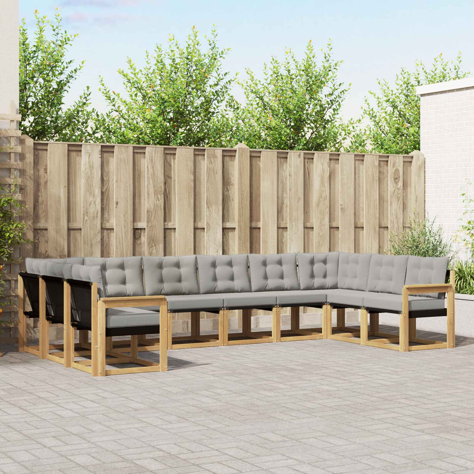 vidaXL Buiten bankenset met kussen 10 pcs Natuurlijk en Crème