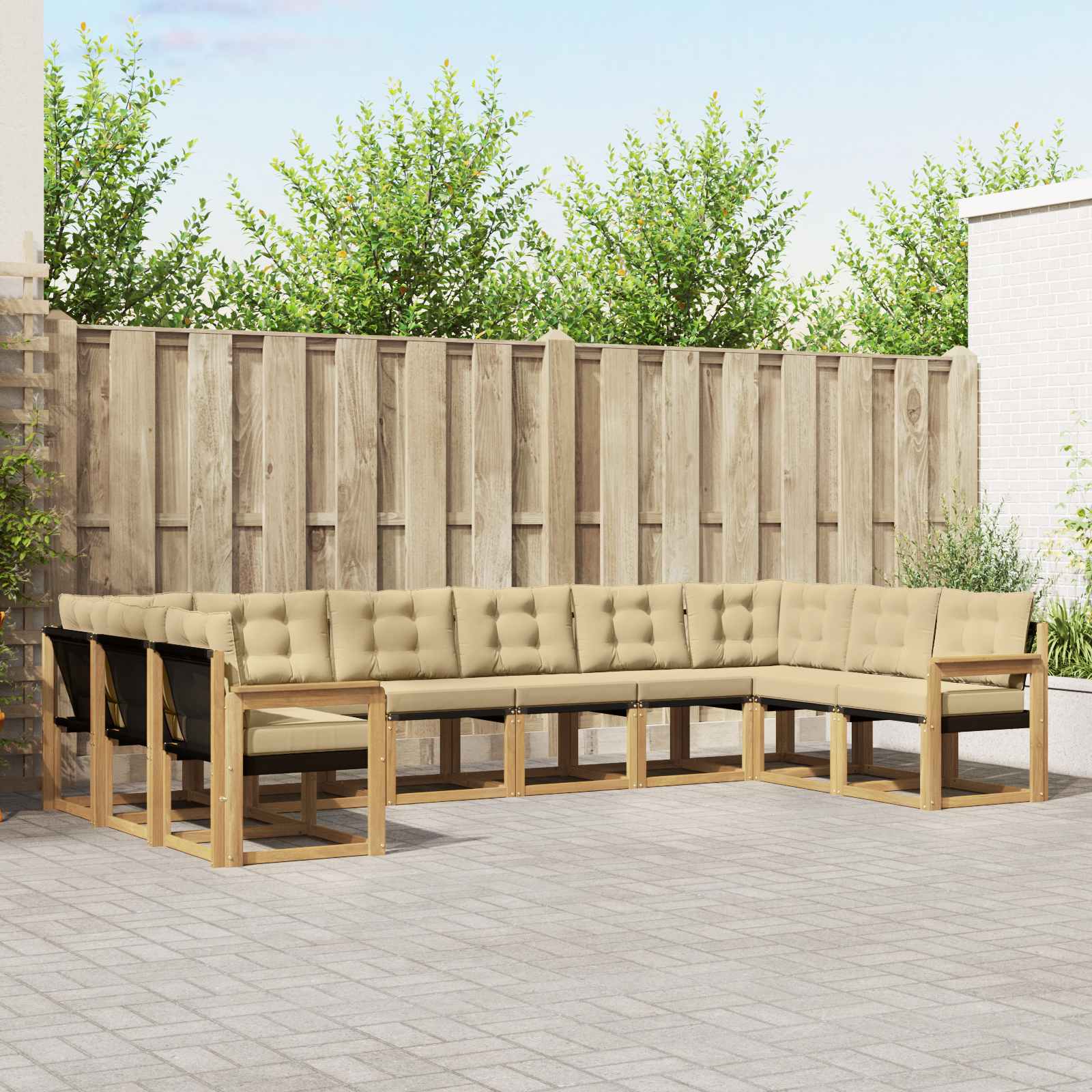 vidaXL Buiten bankenset met kussen 10 pcs Natuurlijk en Crème