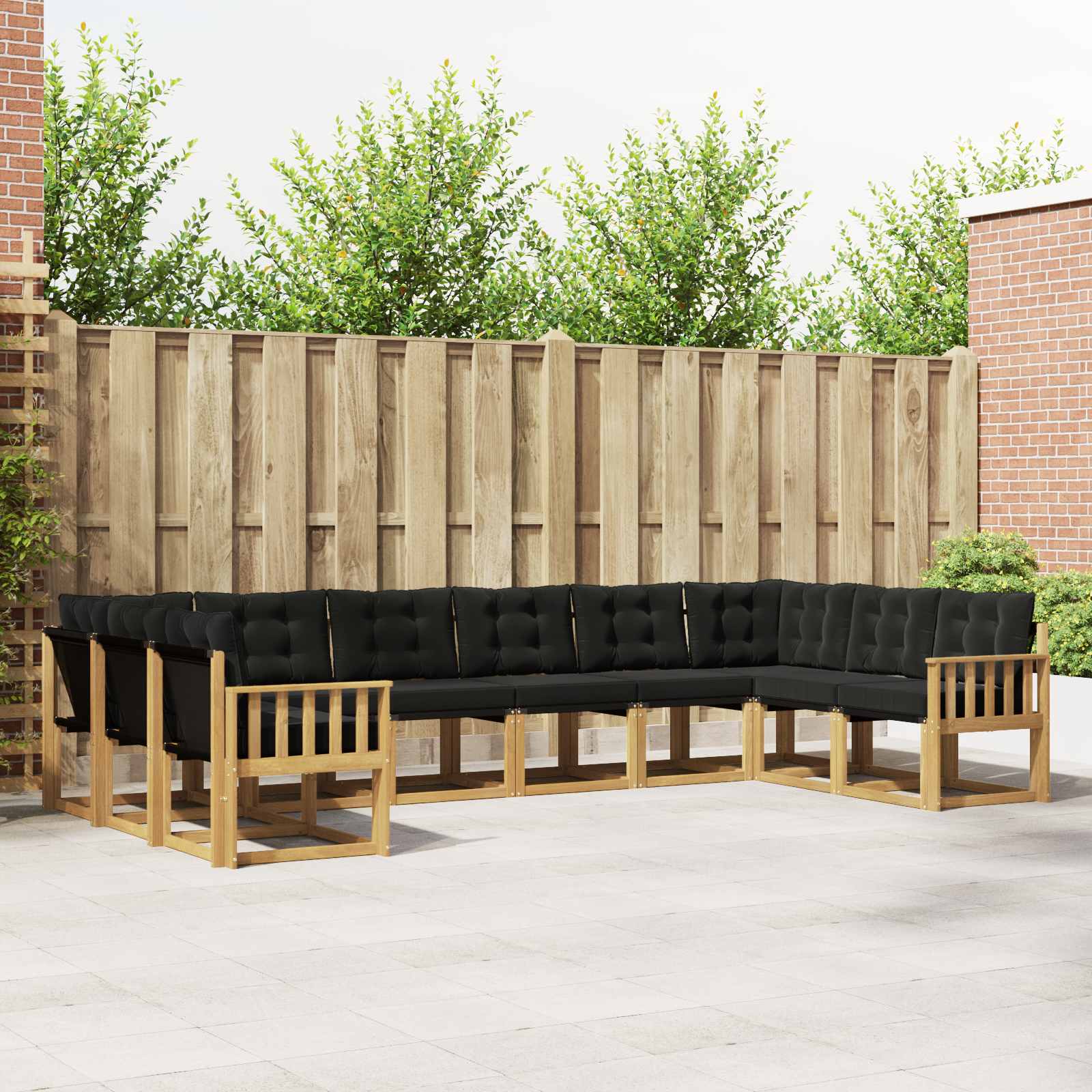 vidaXL Buiten bankenset met kussen 10 pcs Natuurlijk en Crème