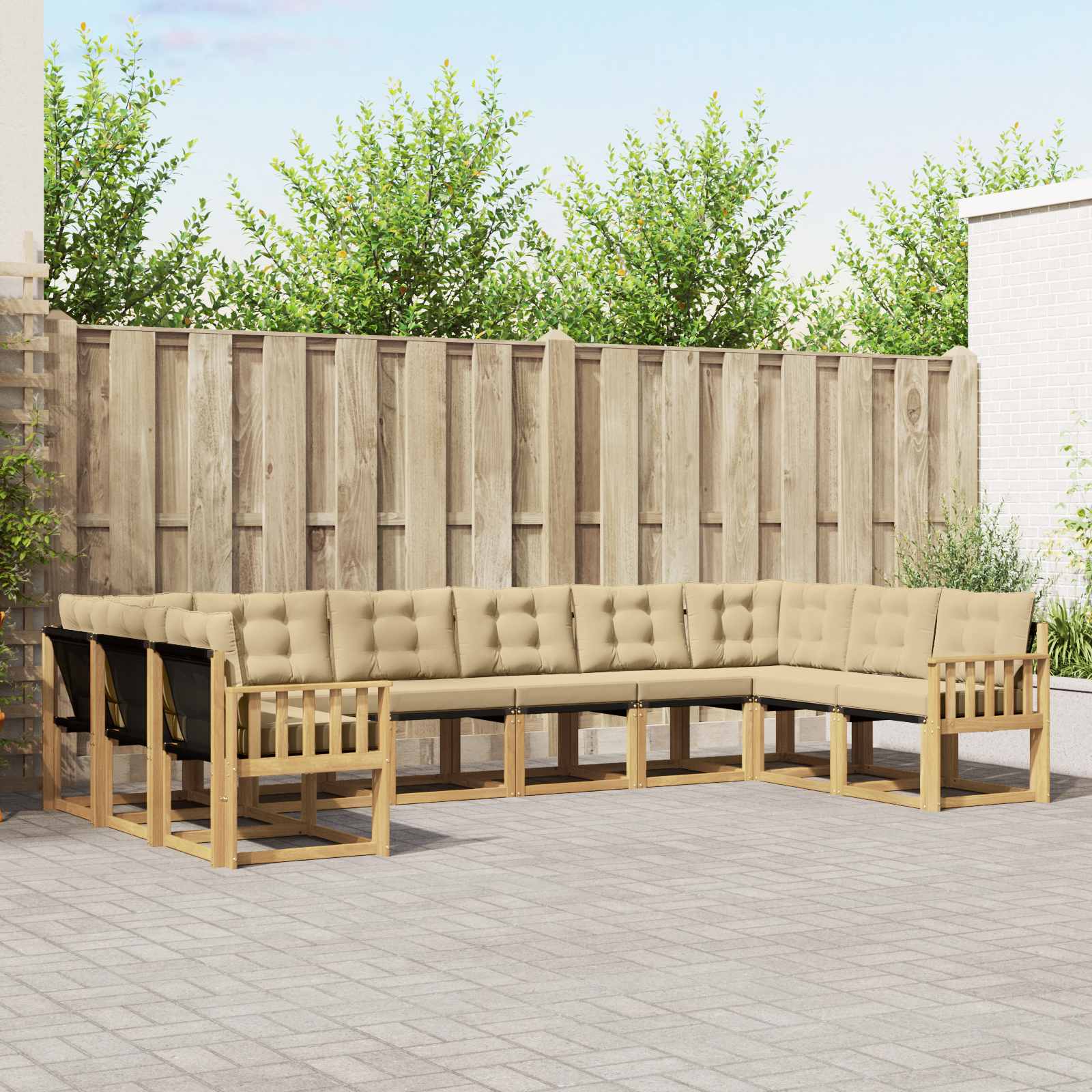 vidaXL Buiten bankenset met kussen 10 pcs Natuurlijk en Crème