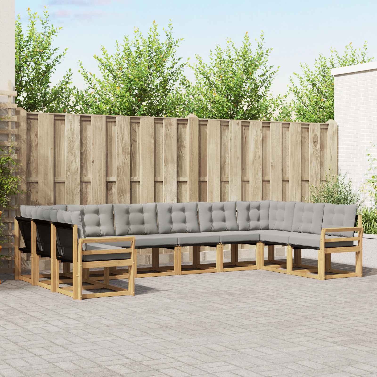 vidaXL Buiten bankenset met kussen 10 pcs Natuurlijk en Crème