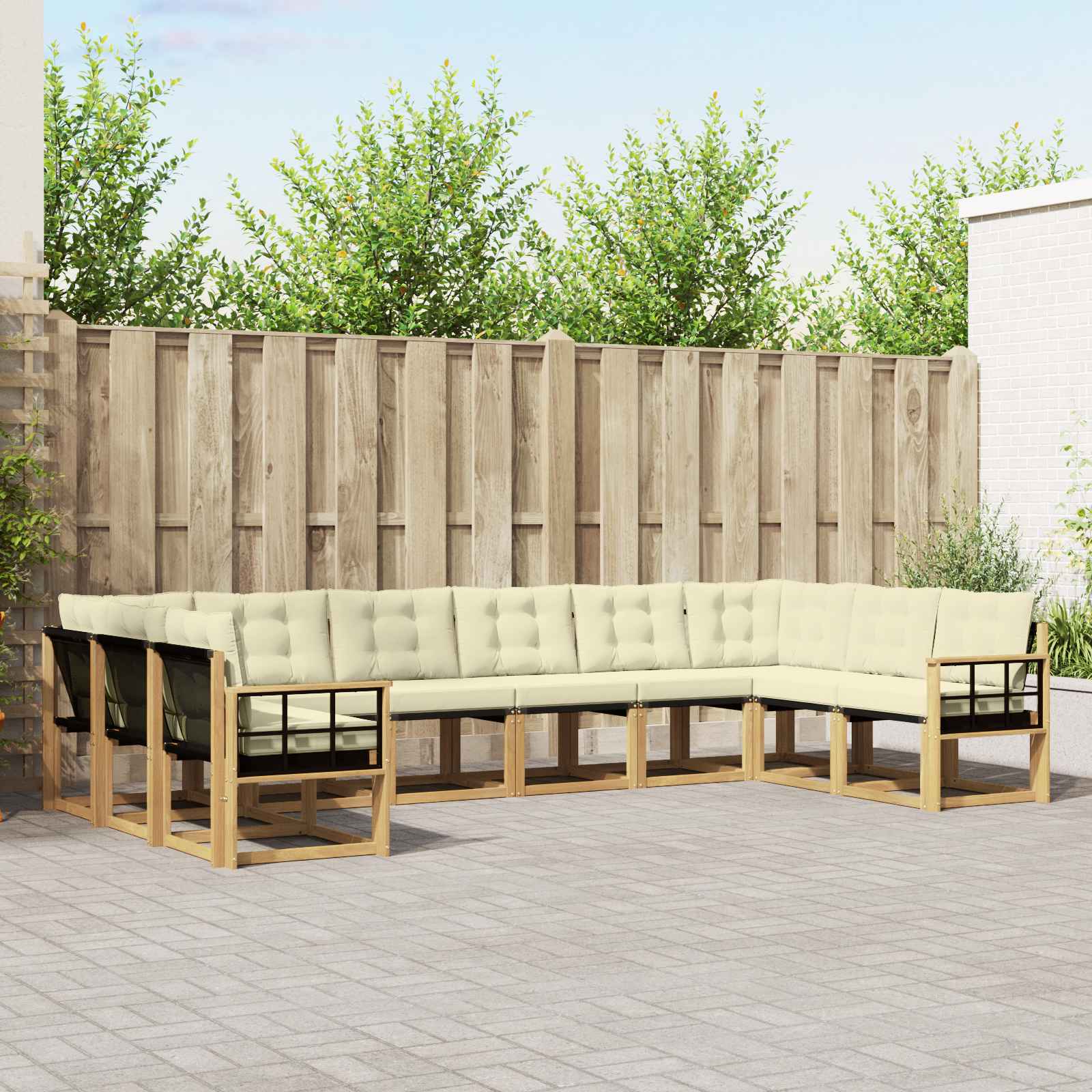 vidaXL Buiten bankenset met kussen 10 pcs Natuurlijk en Crème