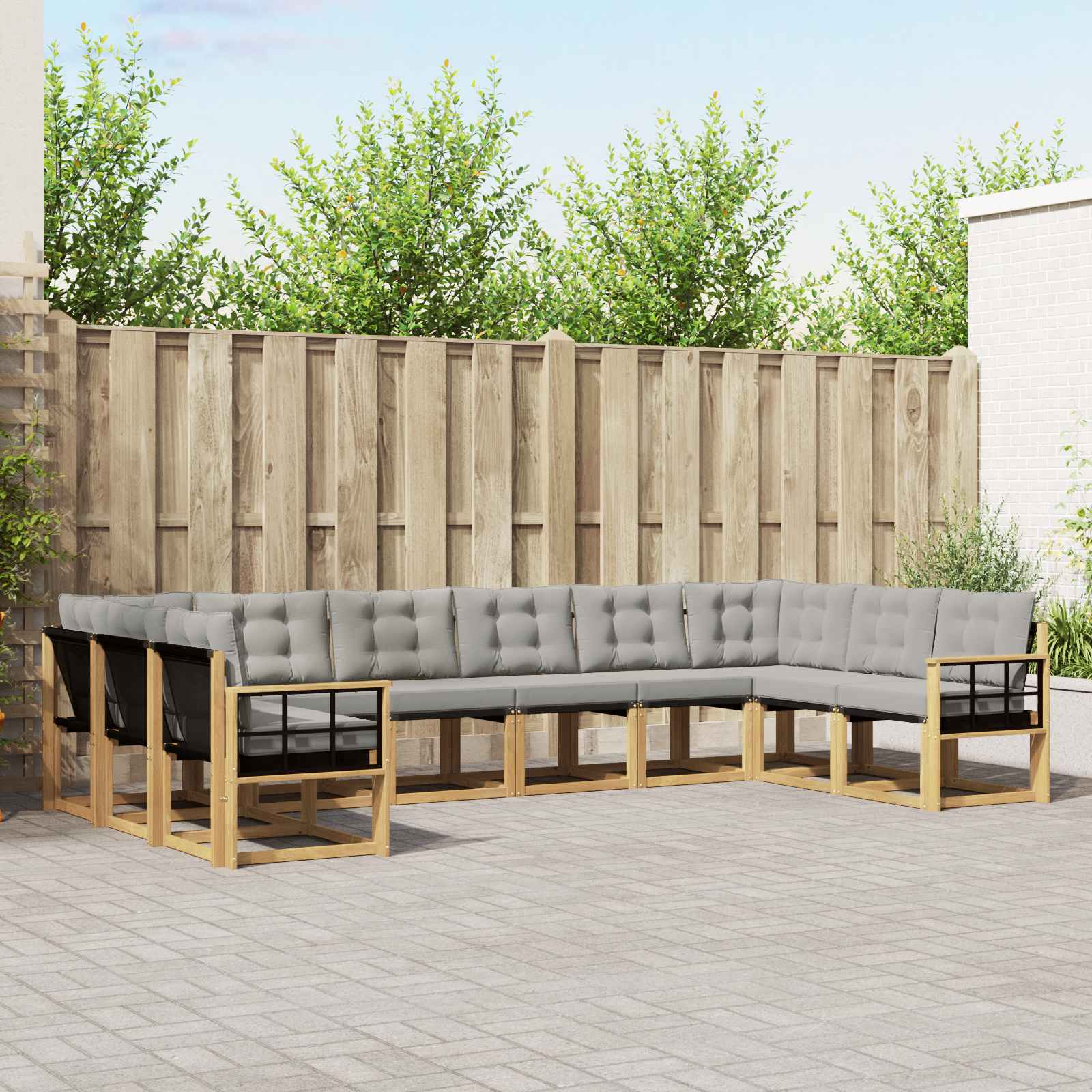 vidaXL Buiten bankenset met kussen 10 pcs Natuurlijk en Crème