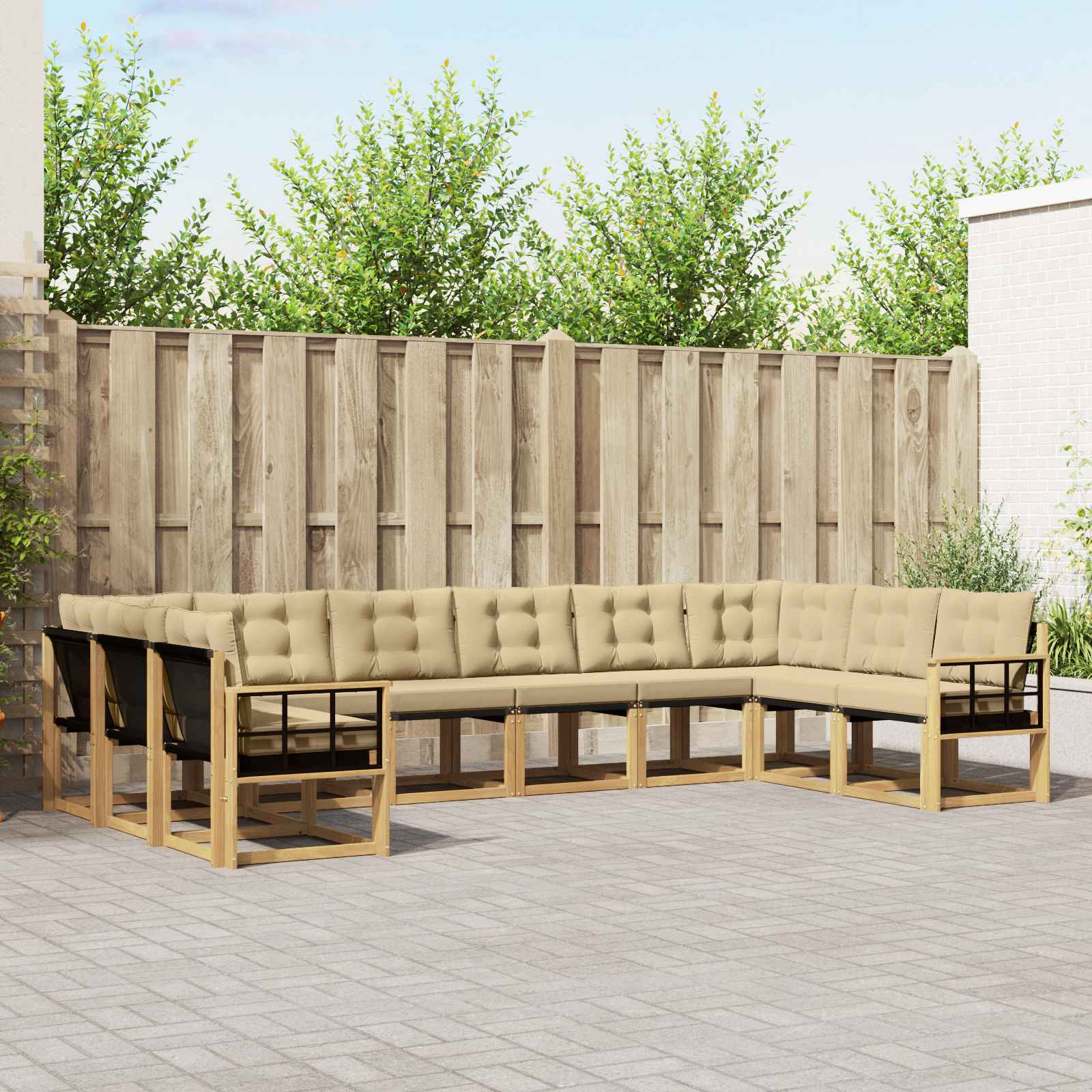 vidaXL Buiten bankenset met kussen 10 pcs Natuurlijk en Crème