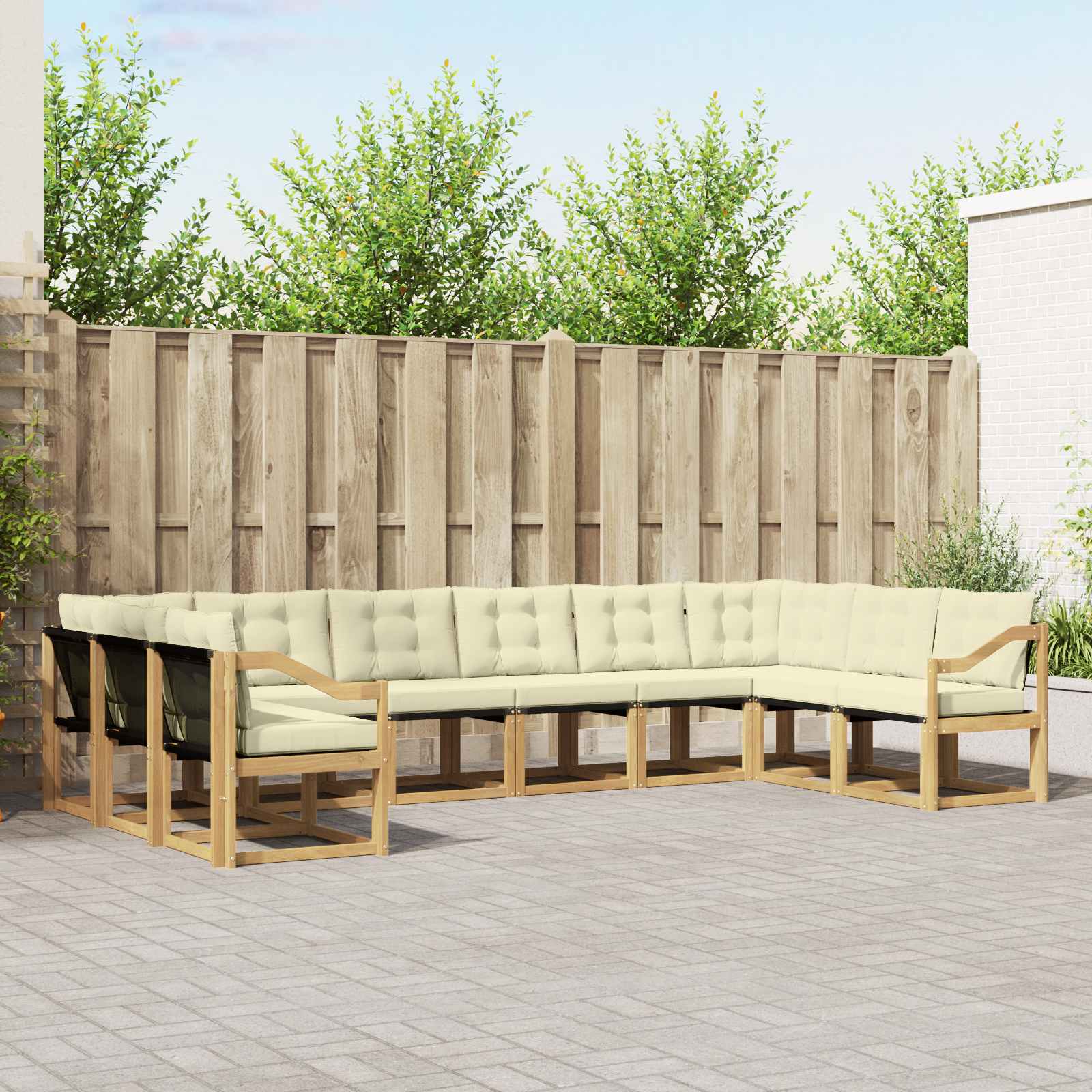 vidaXL Buiten bankenset met kussen 10 pcs Natuurlijk en Crème