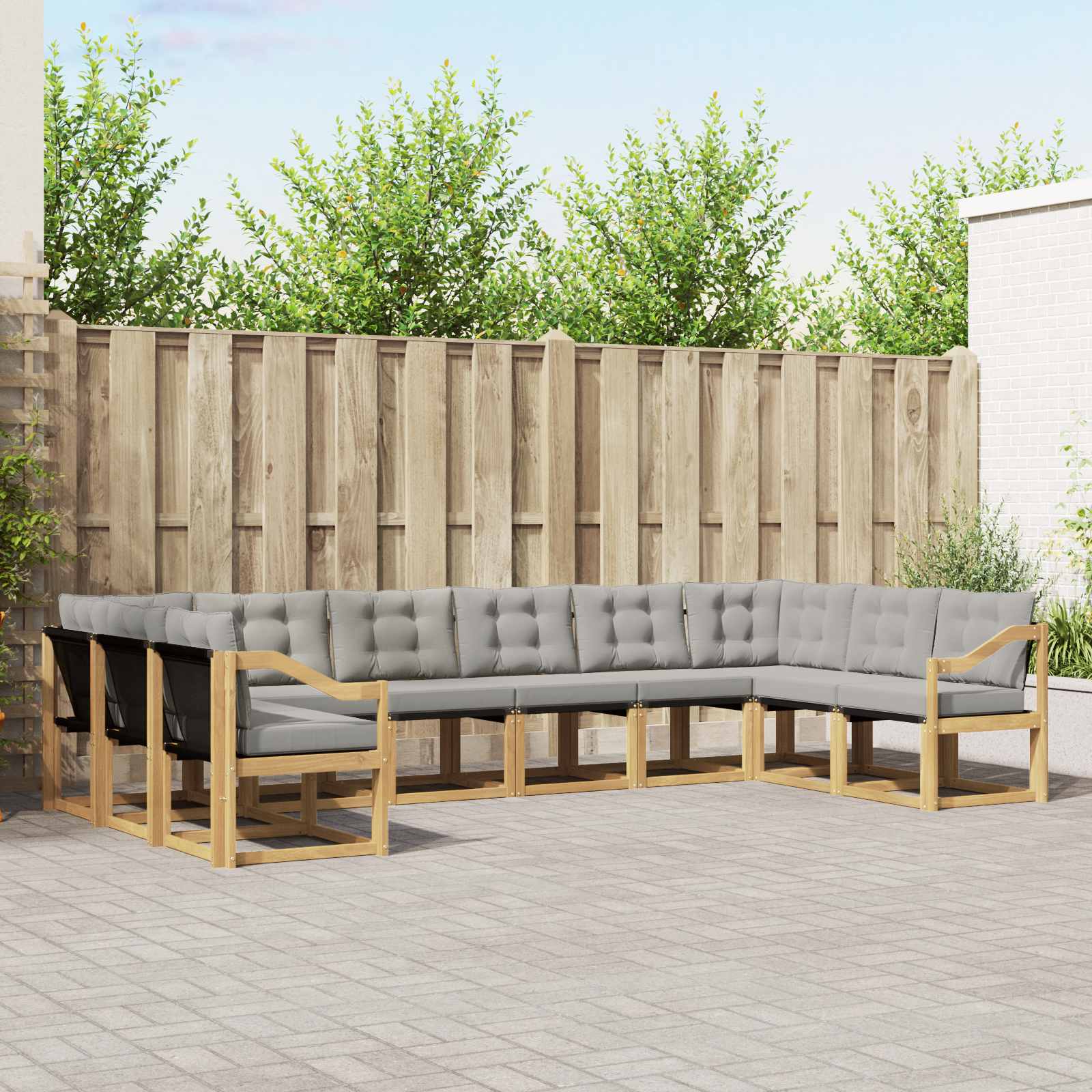 vidaXL Buiten bankenset met kussen 10 pcs Natuurlijk en Crème