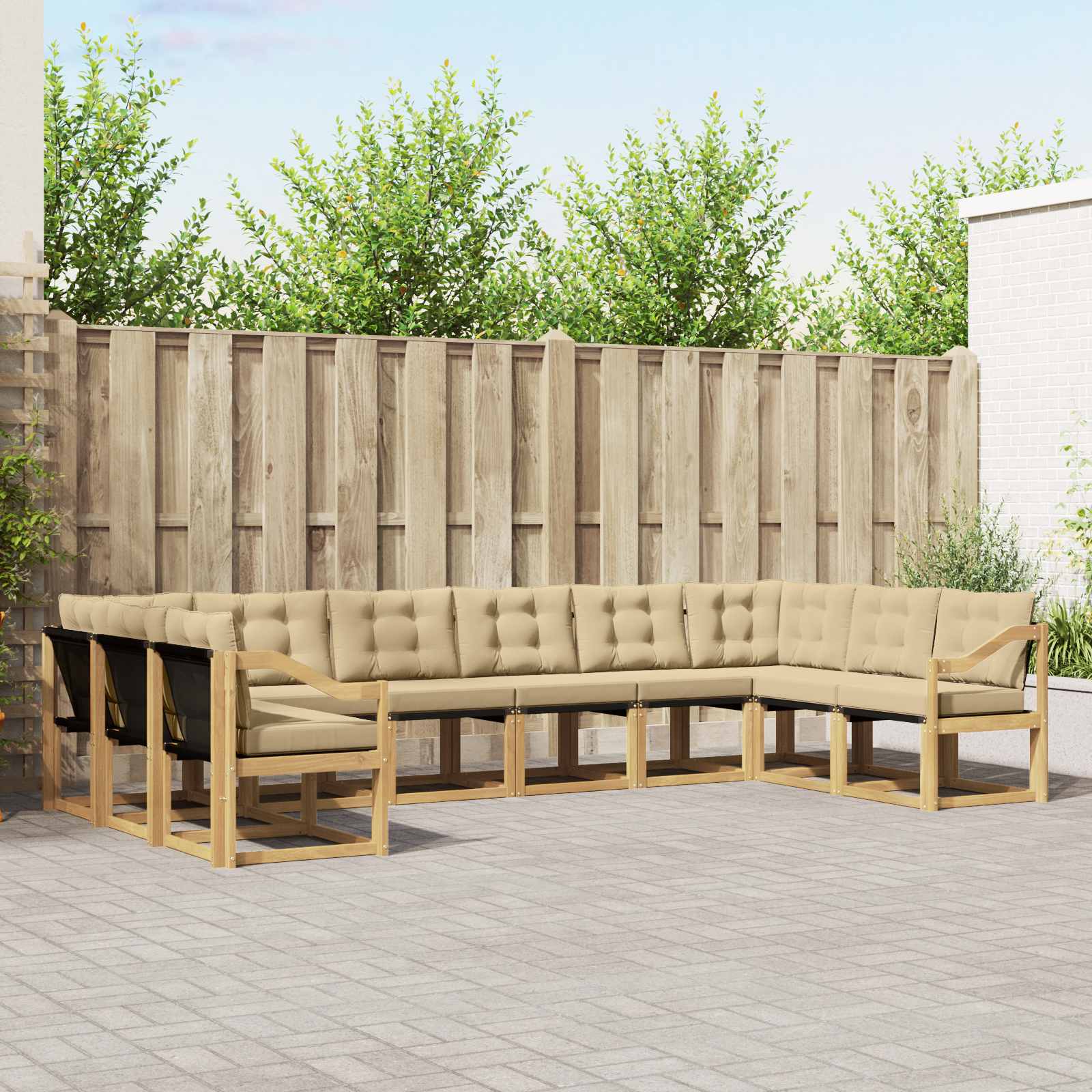 vidaXL Buiten bankenset met kussen 10 pcs Natuurlijk en Crème