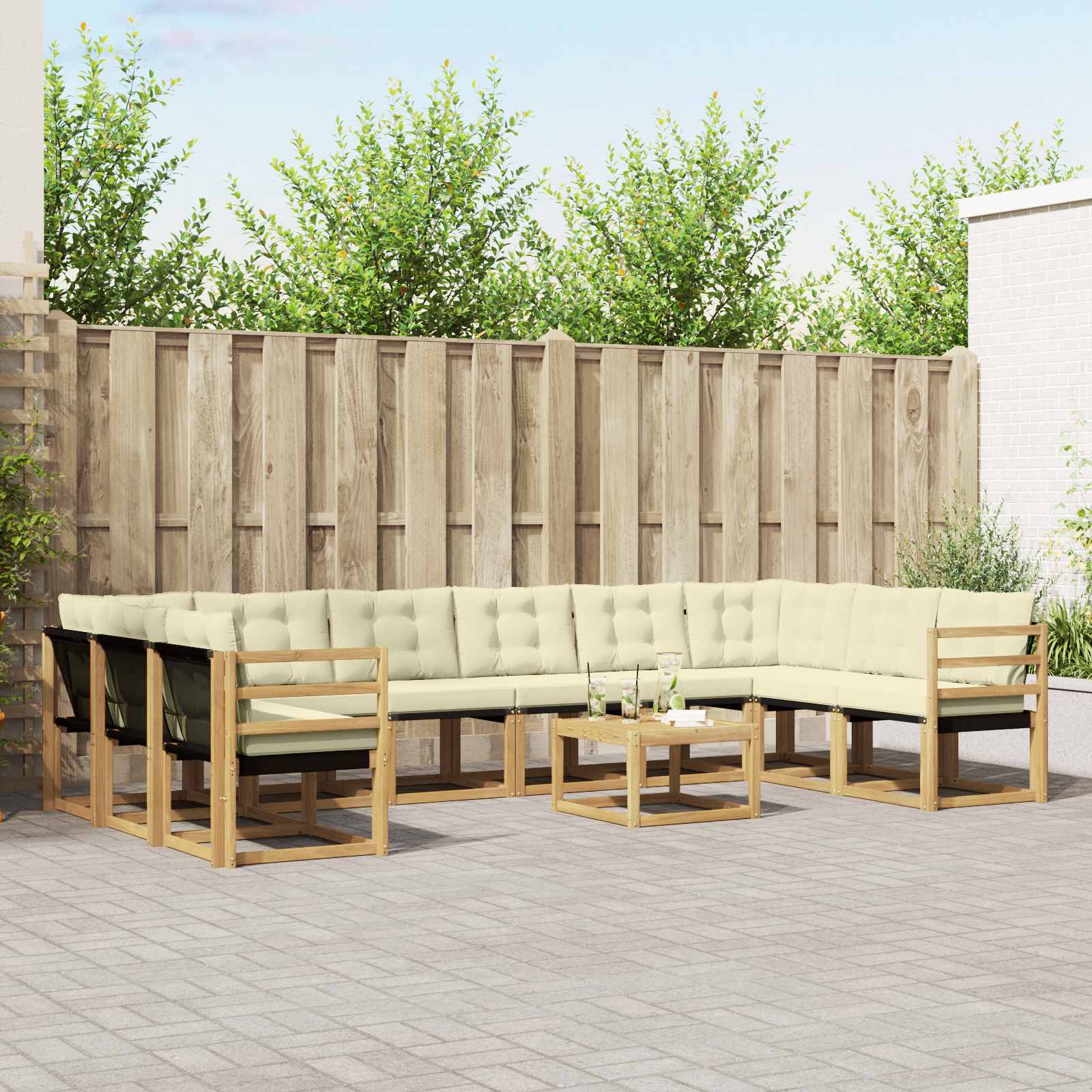 vidaXL Buiten bankenset met kussen 11 pcs Natuurlijk en Crème