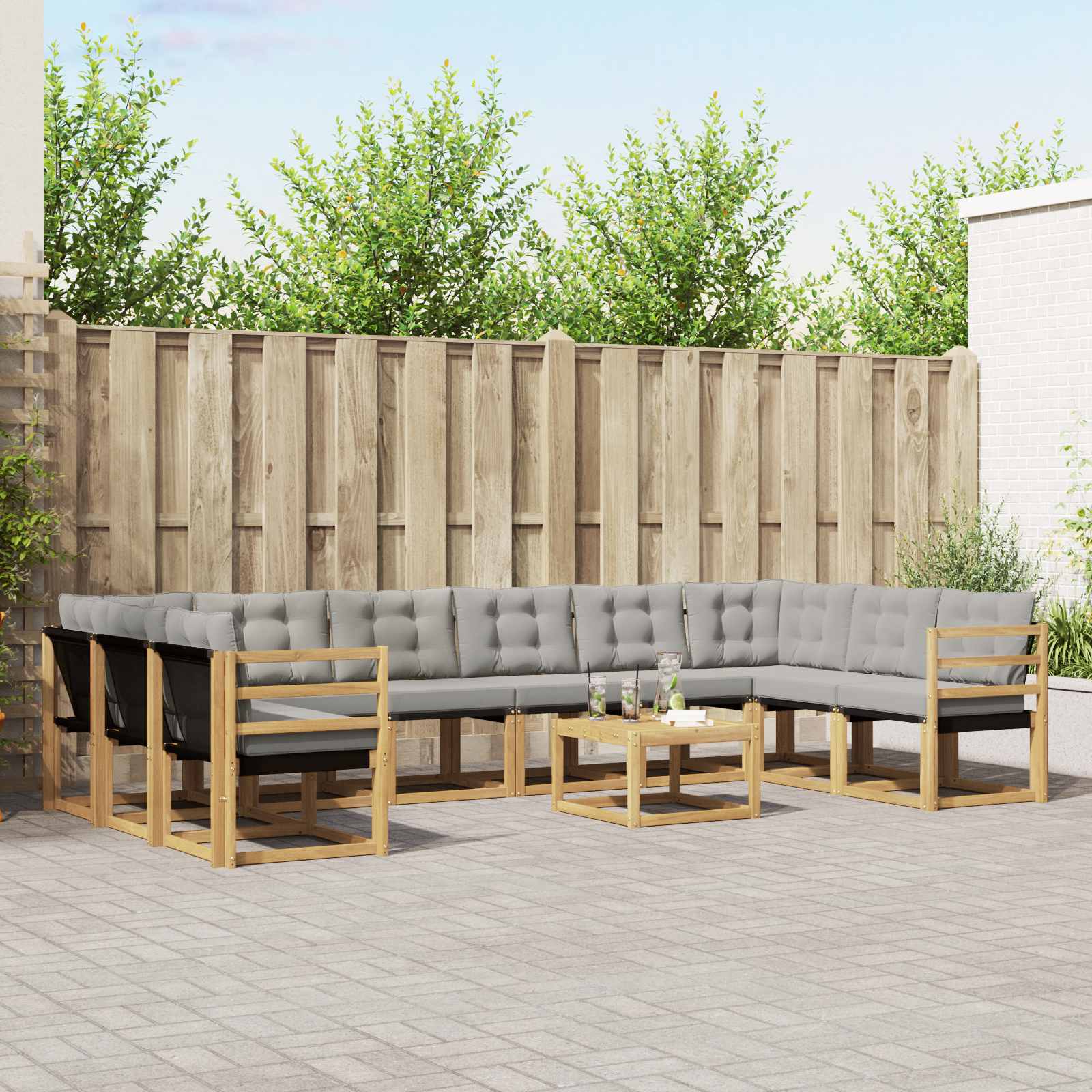 vidaXL Buiten bankenset met kussen 11 pcs Natuurlijk en Crème