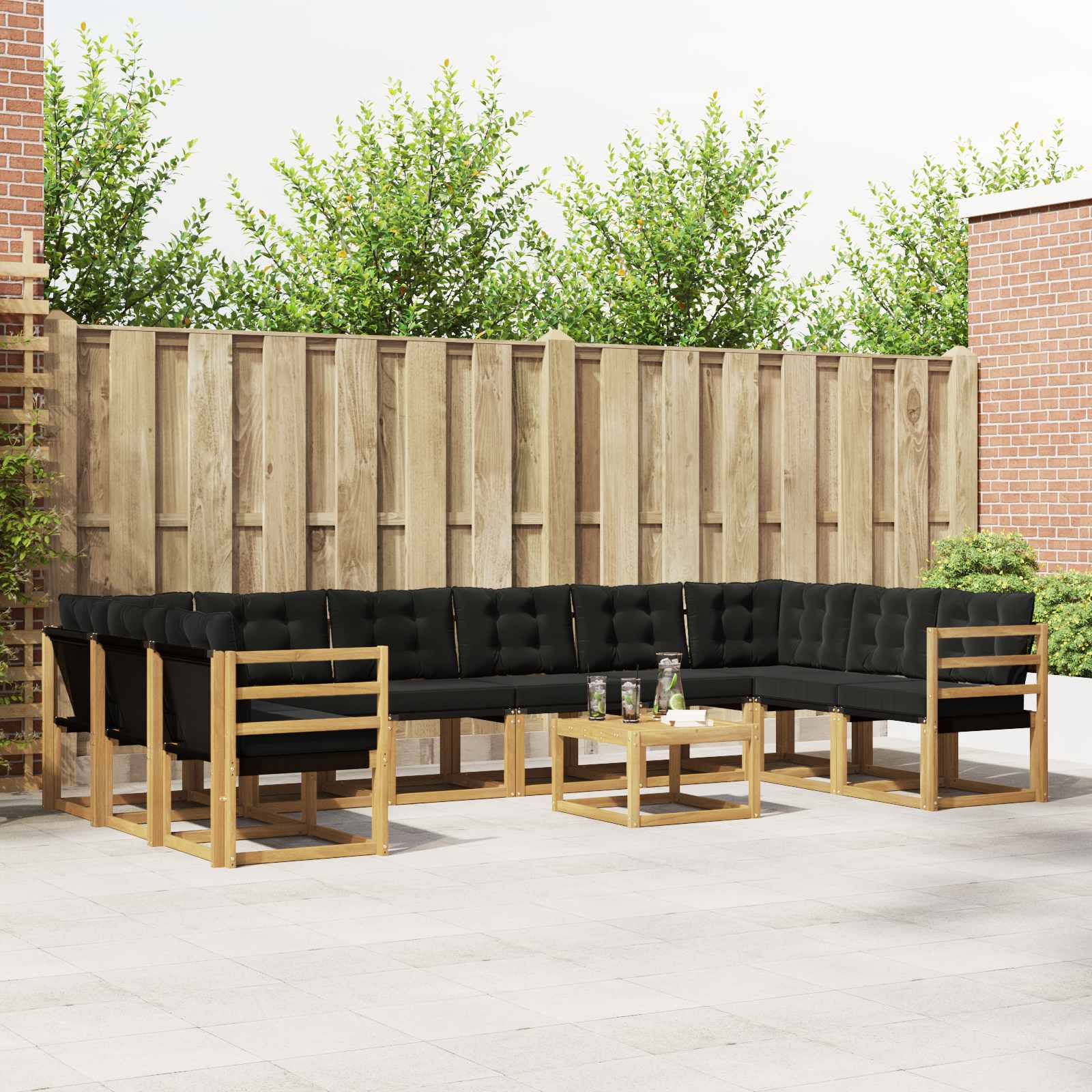 vidaXL Buiten bankenset met kussen 11 pcs Natuurlijk en Crème