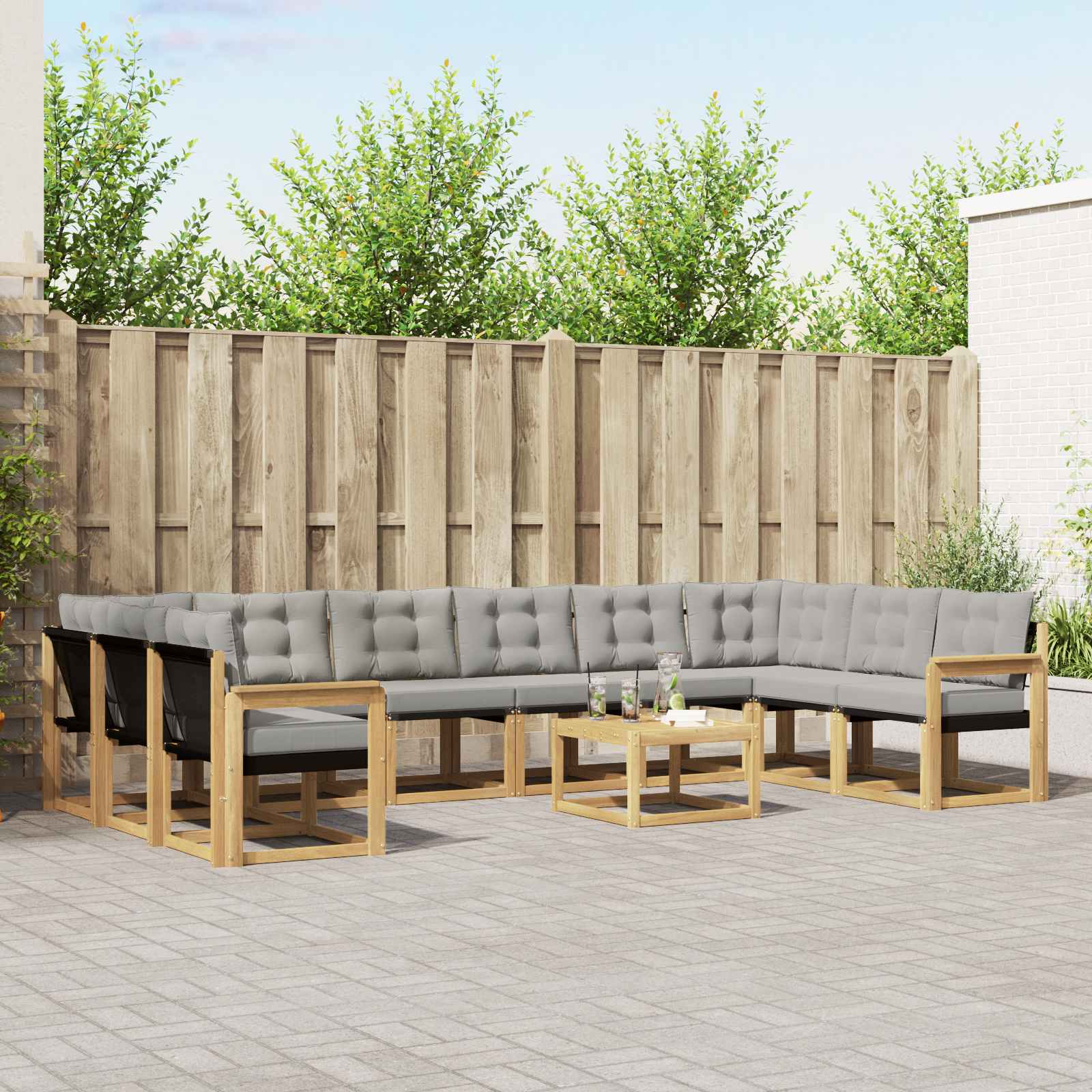 vidaXL Buiten bankenset met kussen 11 pcs Natuurlijk en Crème