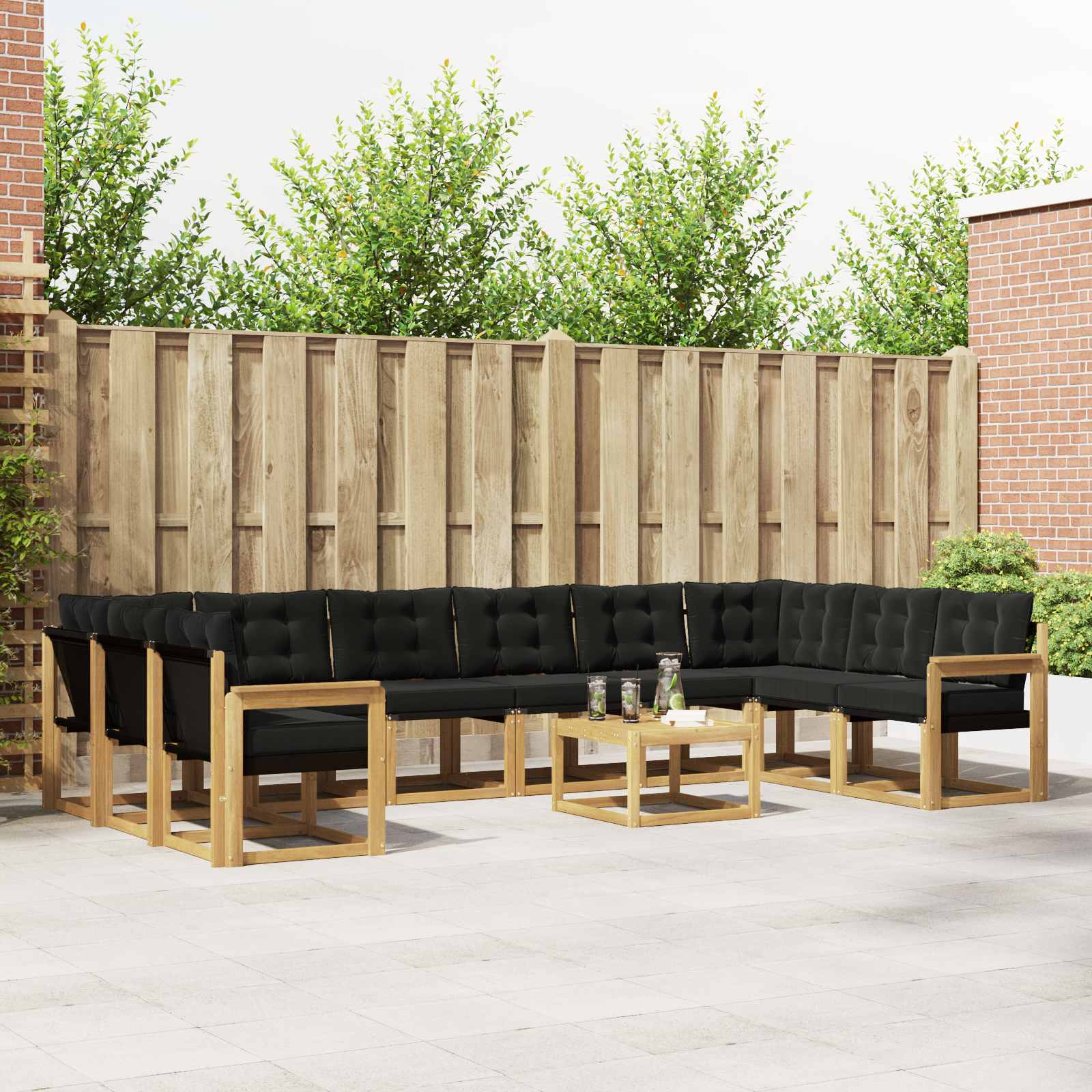 vidaXL Buiten bankenset met kussen 11 pcs Natuurlijk en Crème