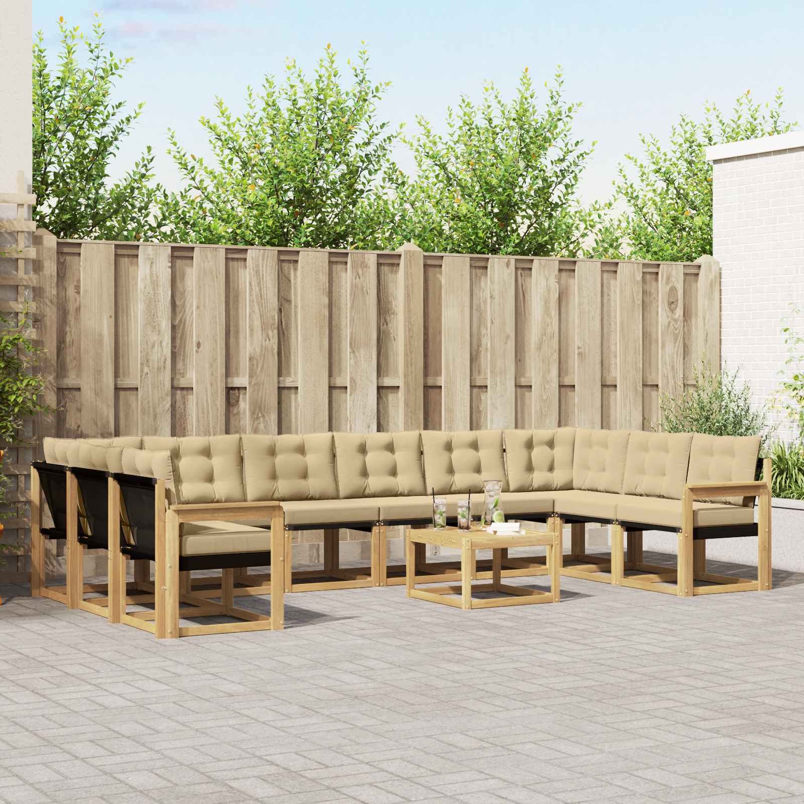 vidaXL Buiten bankenset met kussen 11 pcs Natuurlijk en Crème