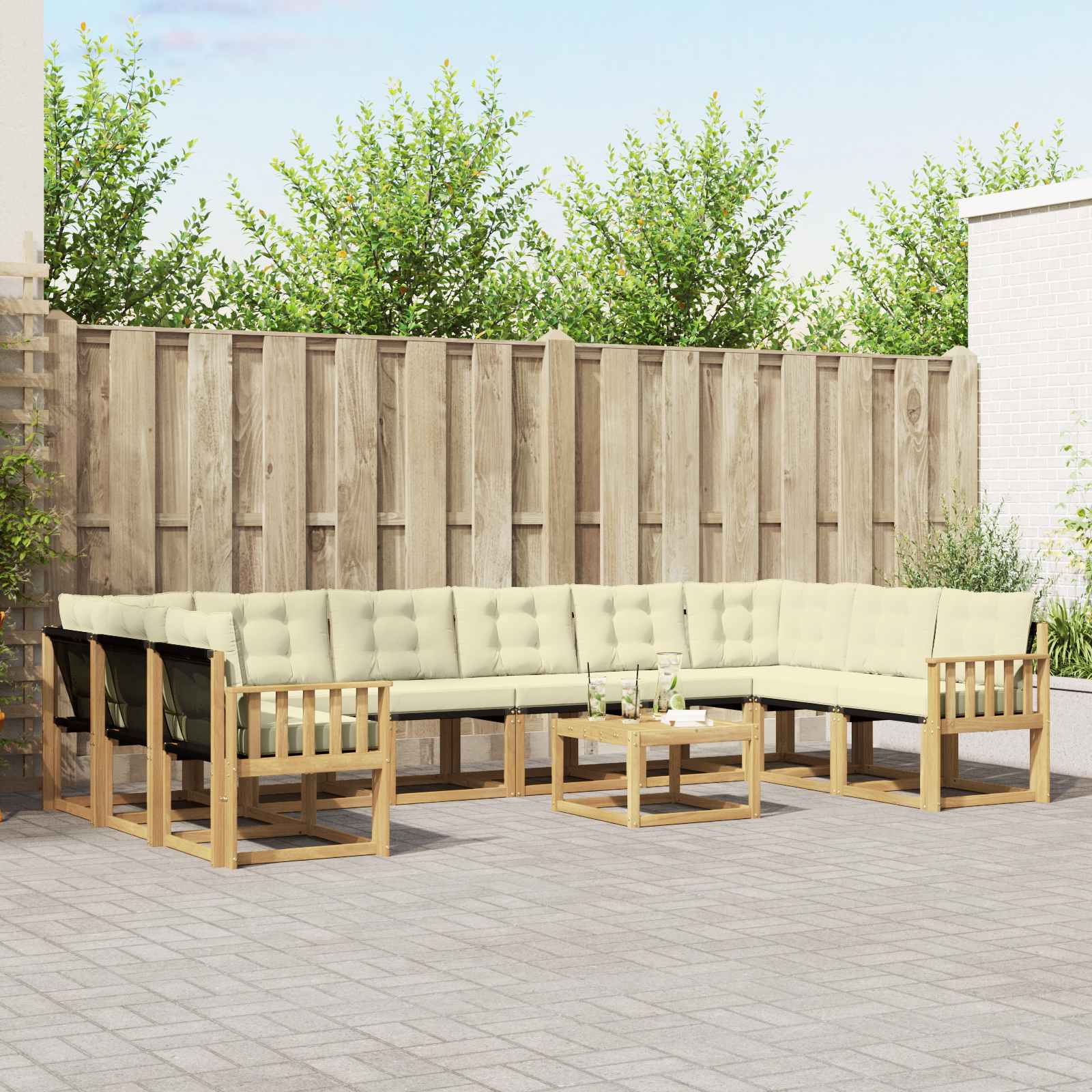 vidaXL Buiten bankenset met kussen 11 pcs Natuurlijk en Crème