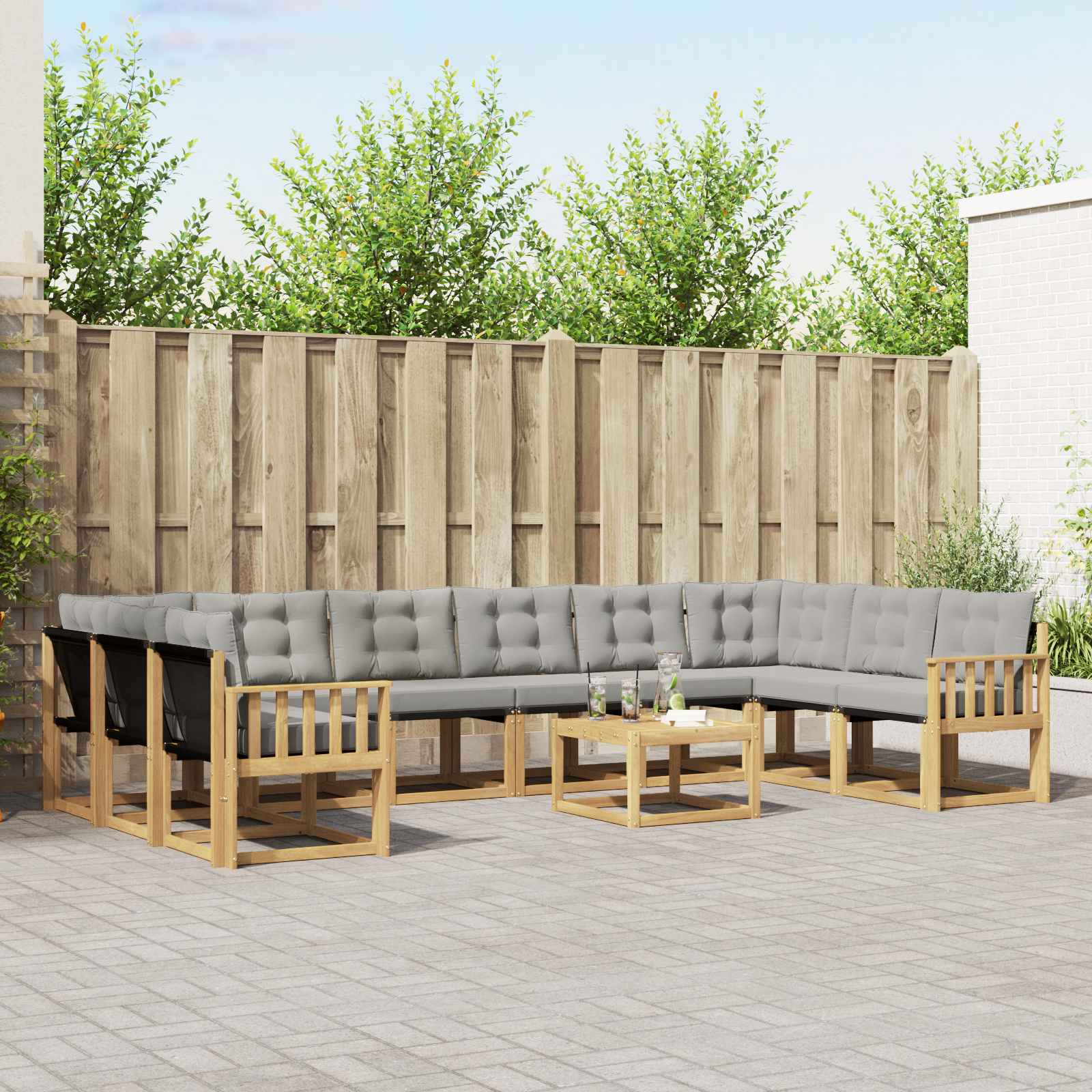 vidaXL Buiten bankenset met kussen 11 pcs Natuurlijk en Crème