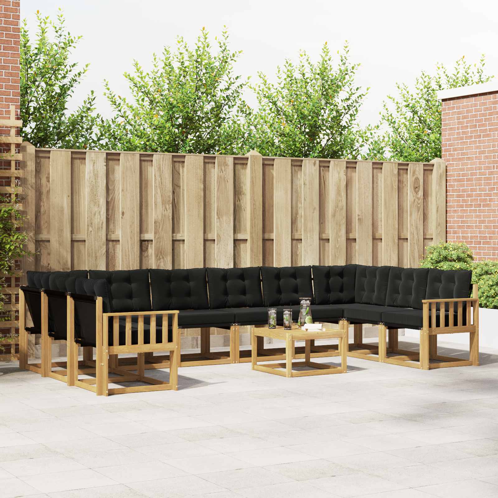 vidaXL Buiten bankenset met kussen 11 pcs Natuurlijk en Crème