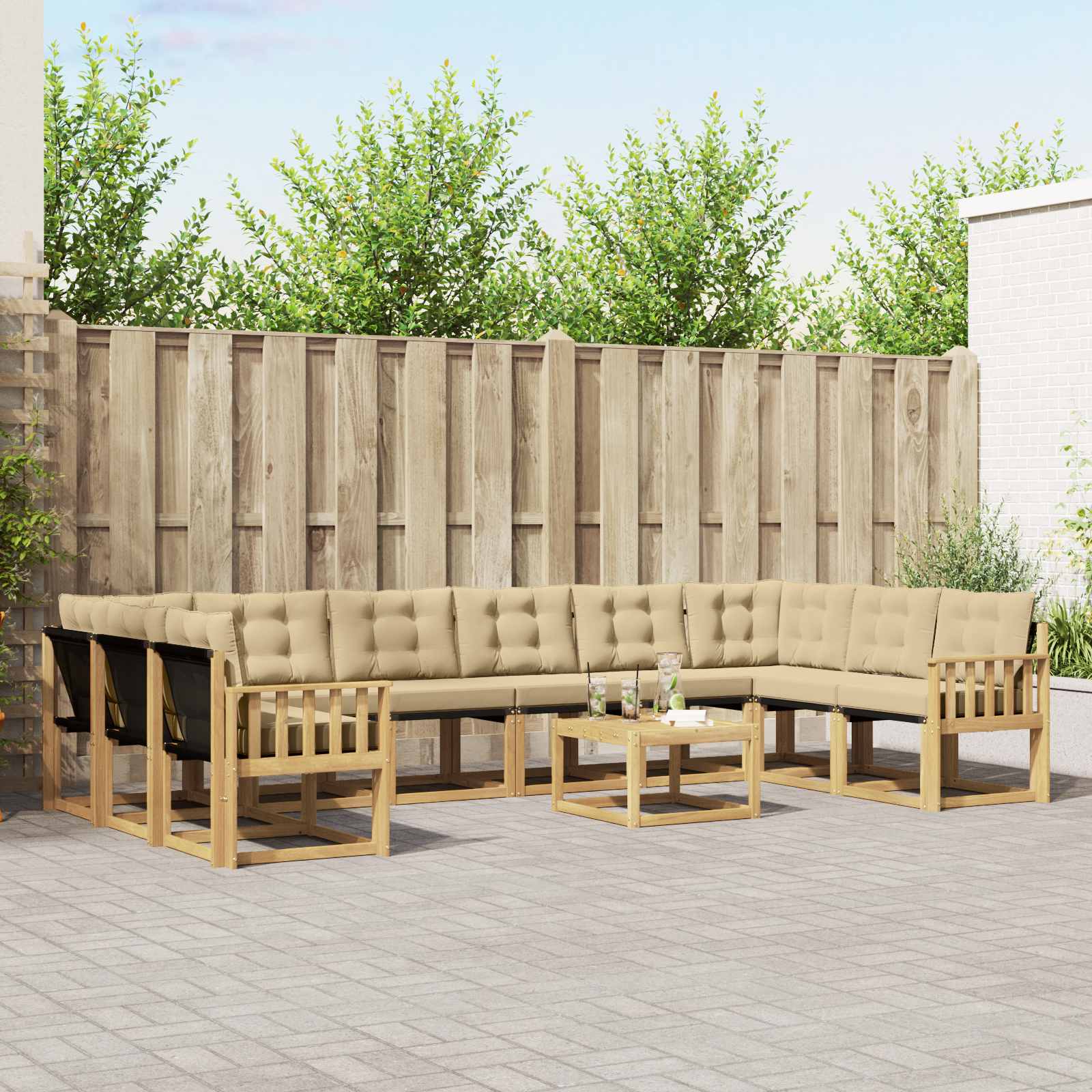 vidaXL Buiten bankenset met kussen 11 pcs Natuurlijk en Crème