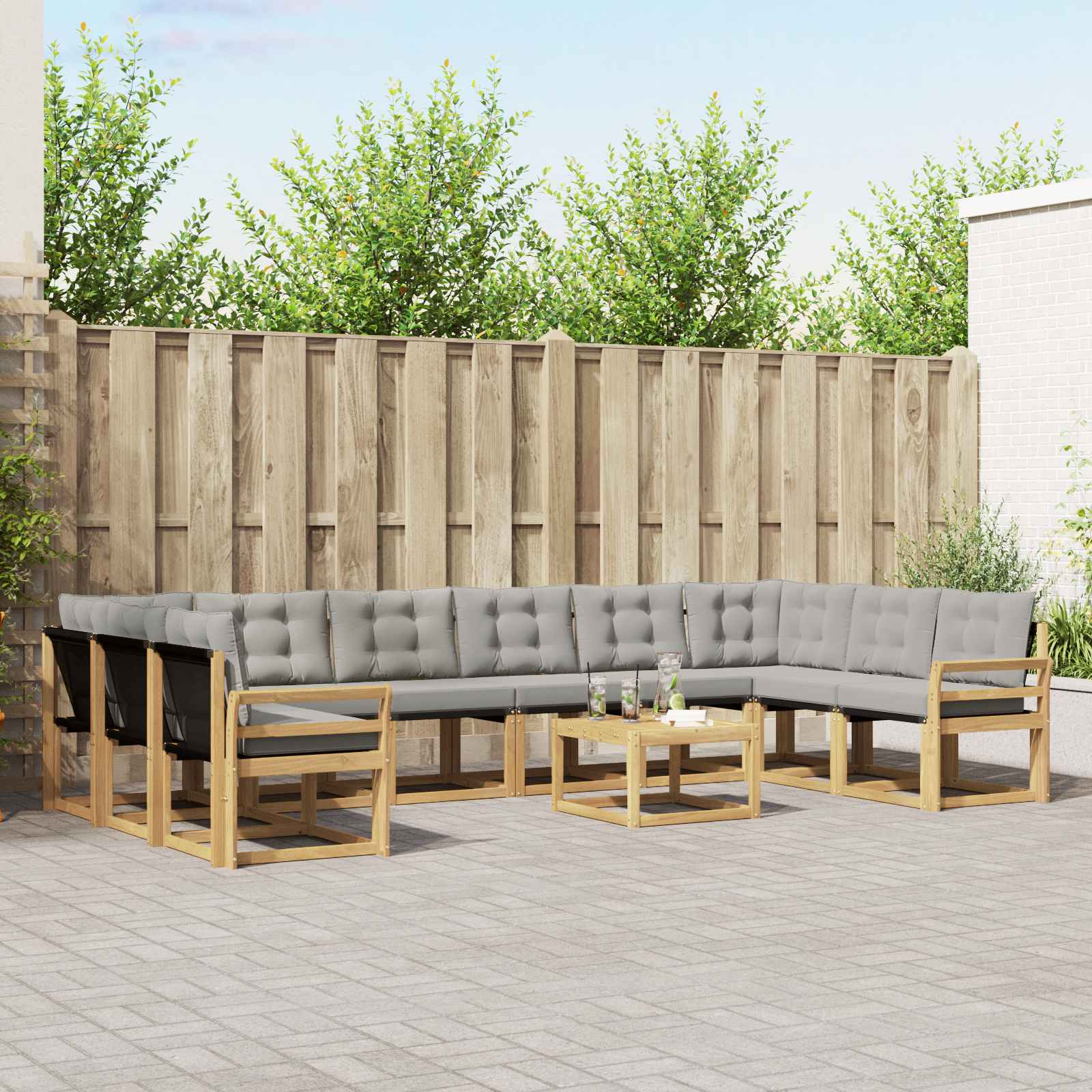 vidaXL Buiten bankenset met kussen 11 pcs Natuurlijk en Crème
