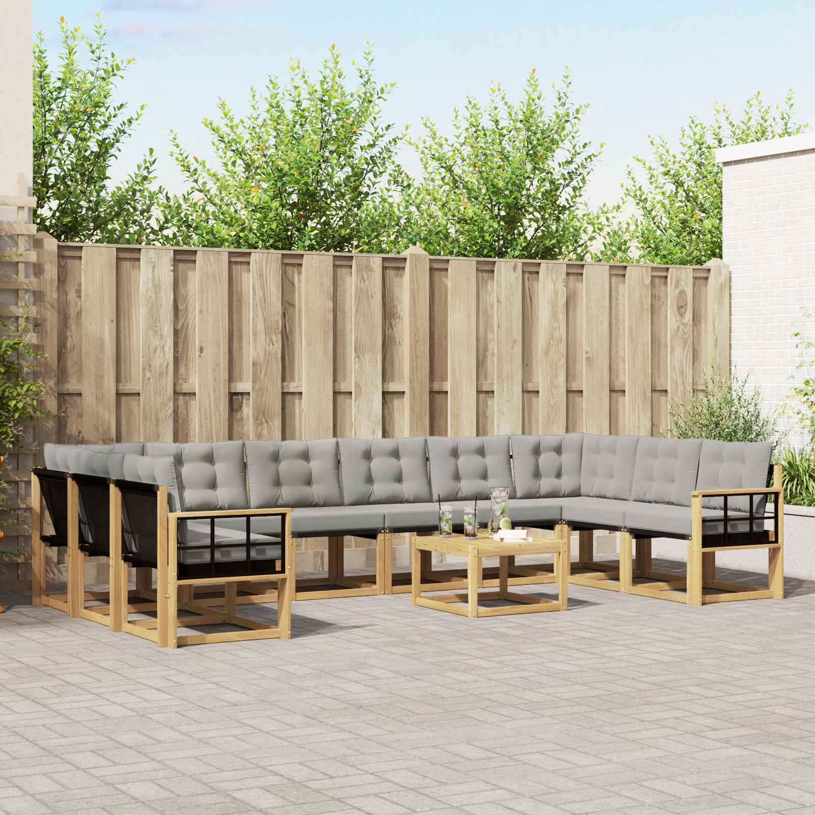 vidaXL Buiten bankenset met kussen 11 pcs Natuurlijk en Crème