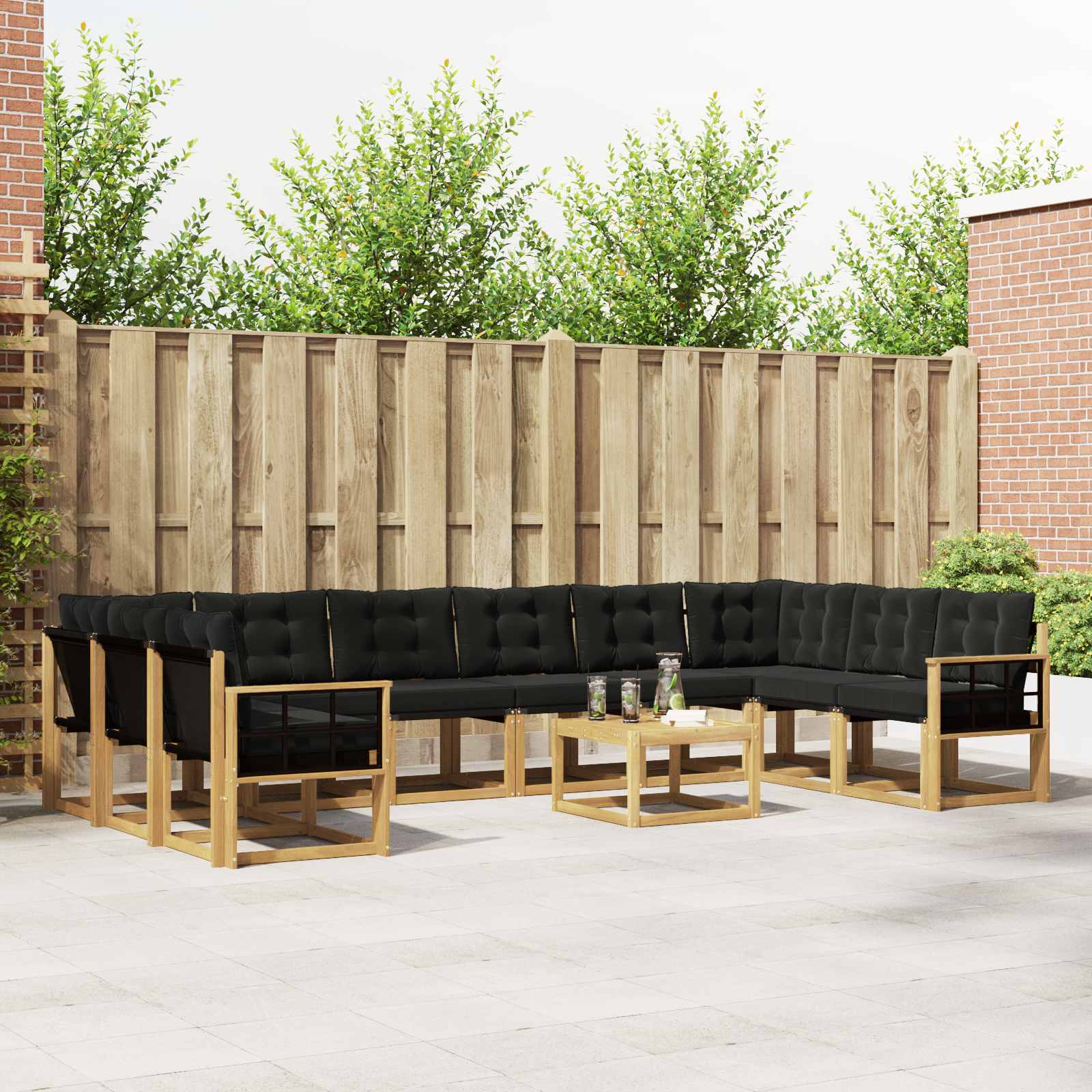 vidaXL Buiten bankenset met kussen 11 pcs Natuurlijk en Crème