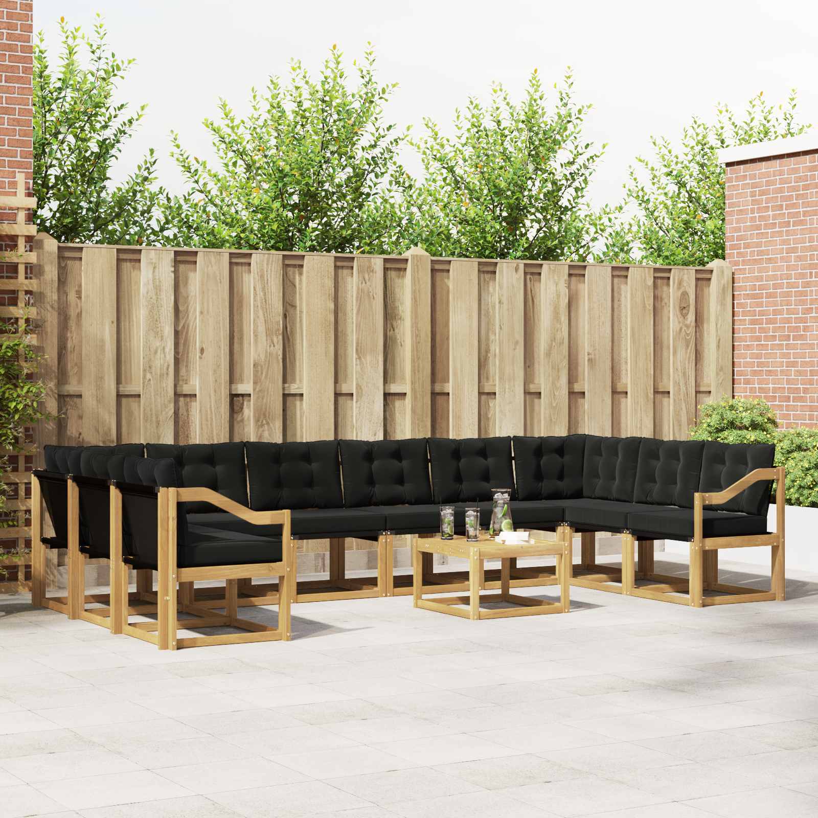 vidaXL Buiten bankenset met kussen 11 pcs Natuurlijk en Crème
