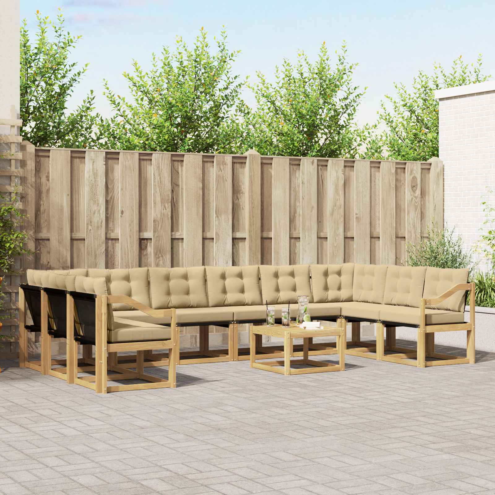 vidaXL Buiten bankenset met kussen 11 pcs Natuurlijk en Crème