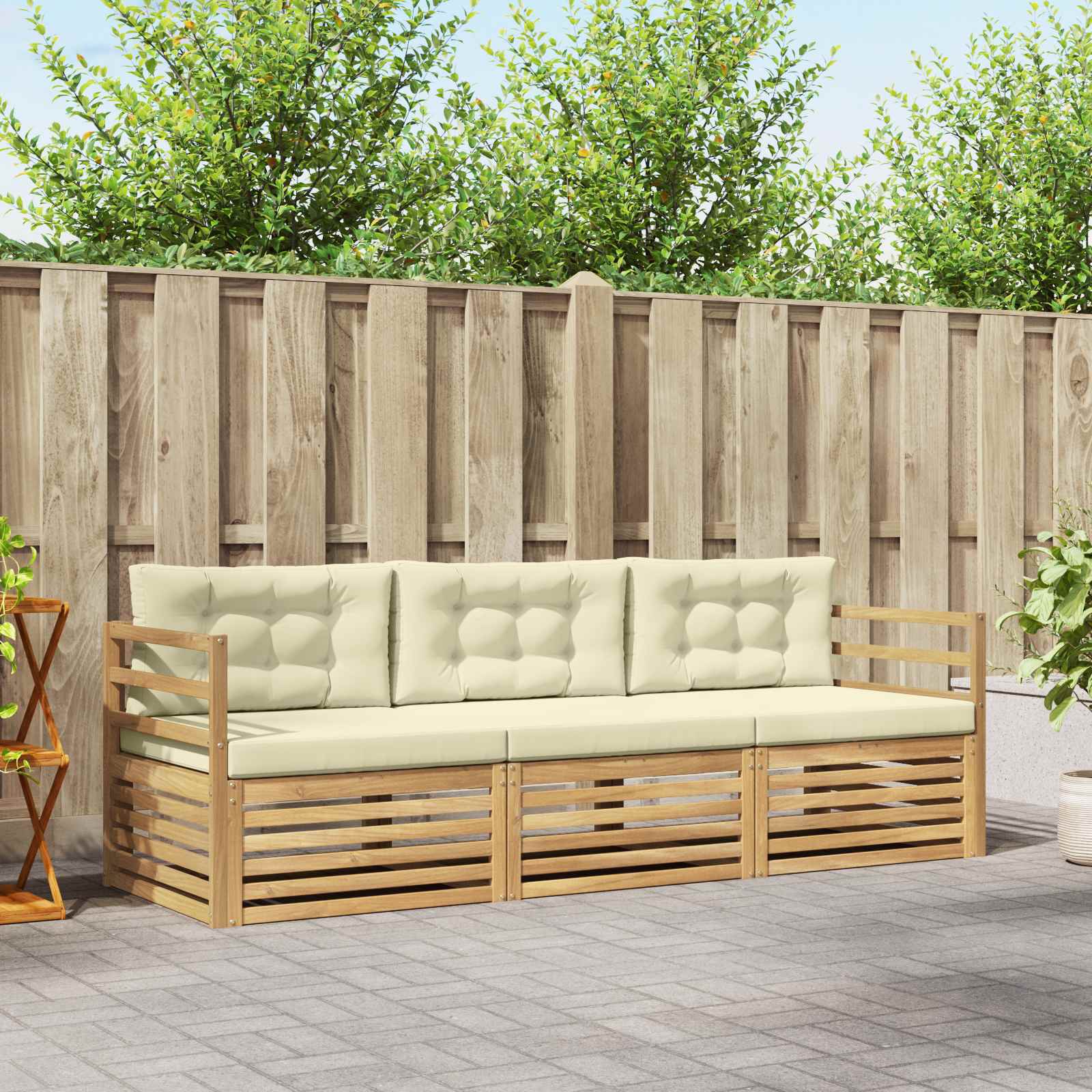 vidaXL Buiten bankenset 3 pcs Naturel