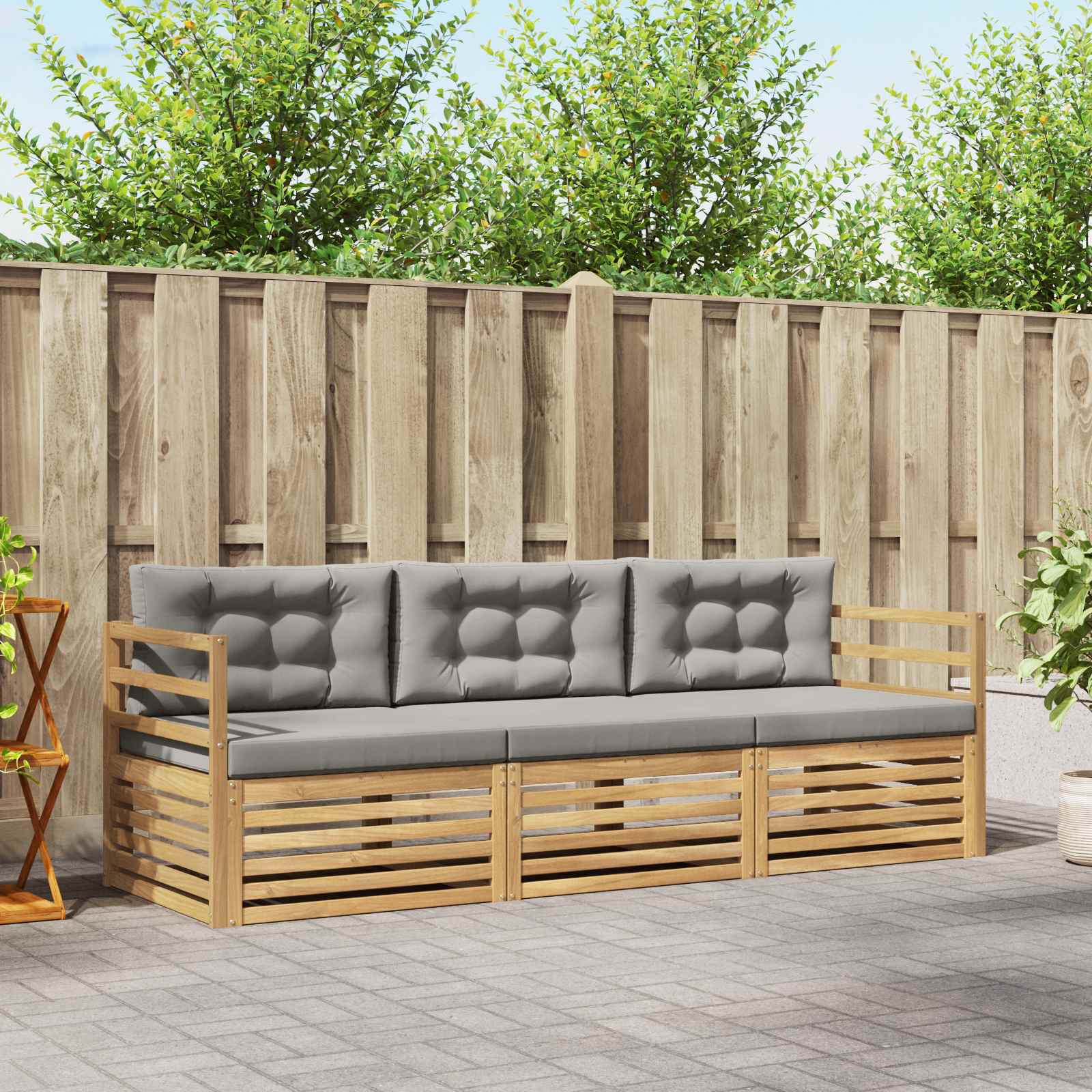 vidaXL Buiten bankenset 3 pcs Naturel