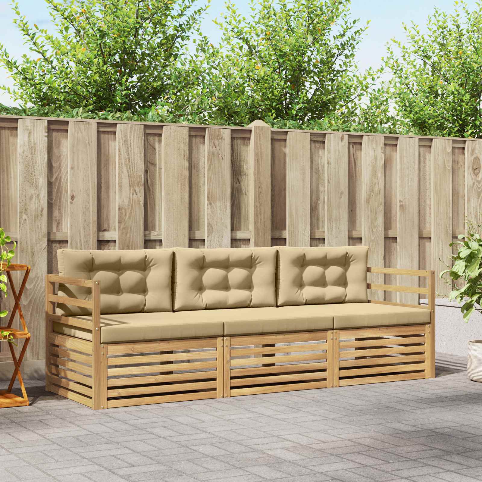 vidaXL Buiten bankenset 3 pcs Naturel