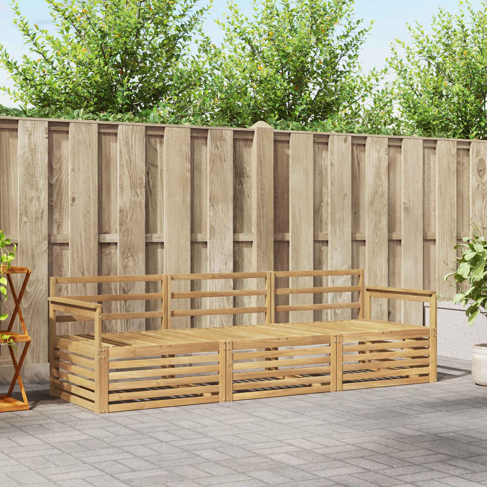 vidaXL Buiten bankenset 3 pcs Naturel