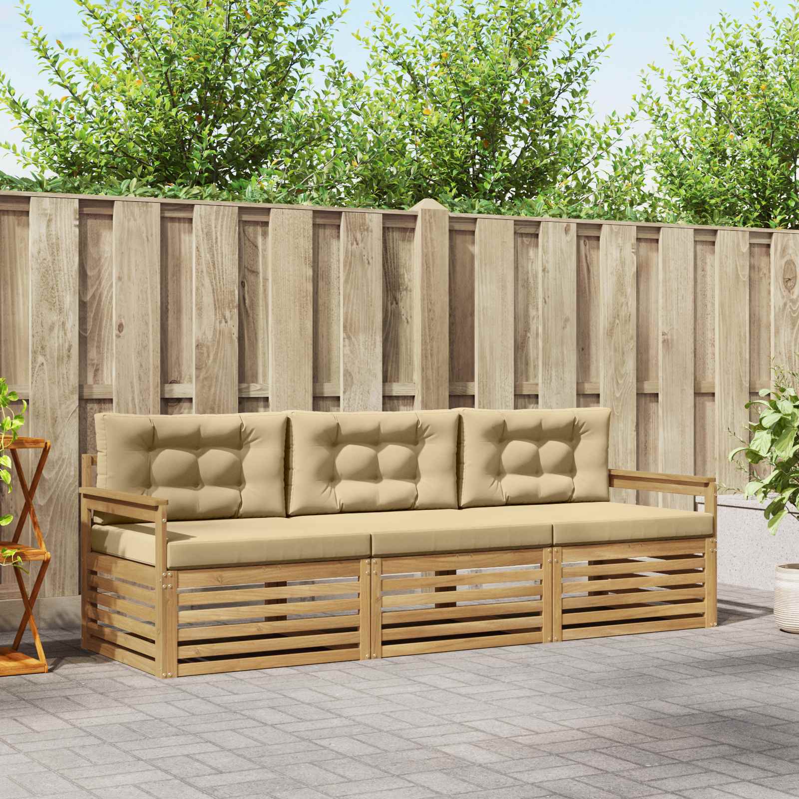 vidaXL Buiten bankenset 3 pcs Naturel