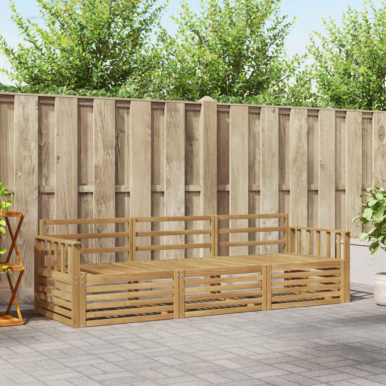 vidaXL Buiten bankenset 3 pcs Naturel