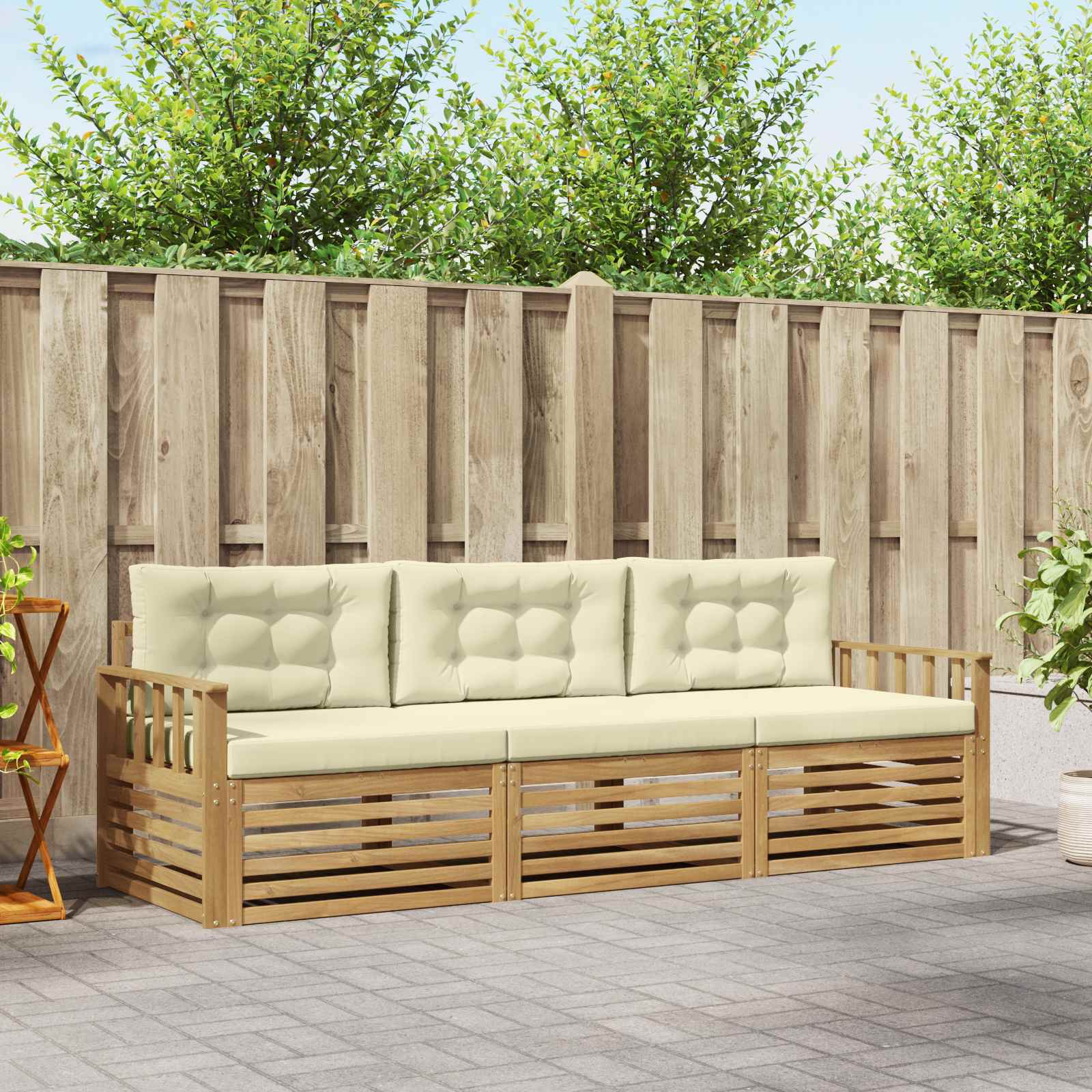vidaXL Buiten bankenset 3 pcs Naturel