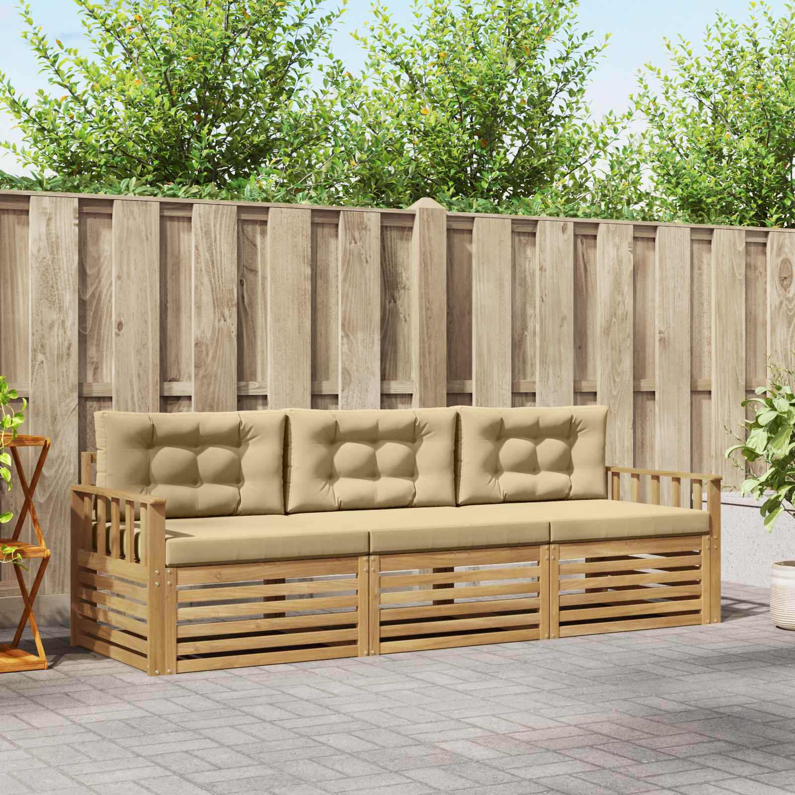 vidaXL Buiten bankenset 3 pcs Naturel