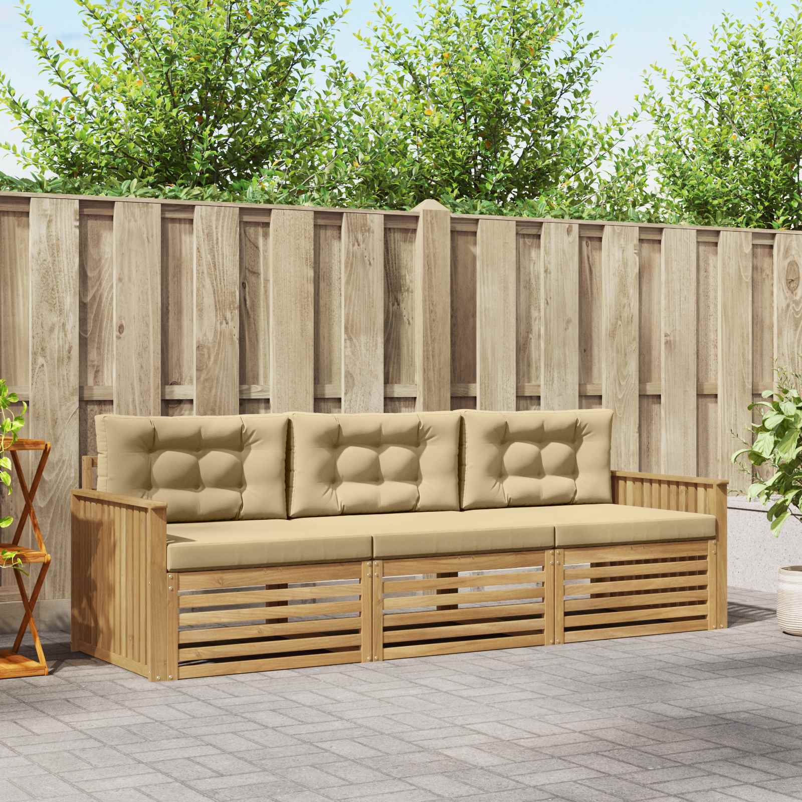 vidaXL Buiten bankenset 3 pcs Naturel