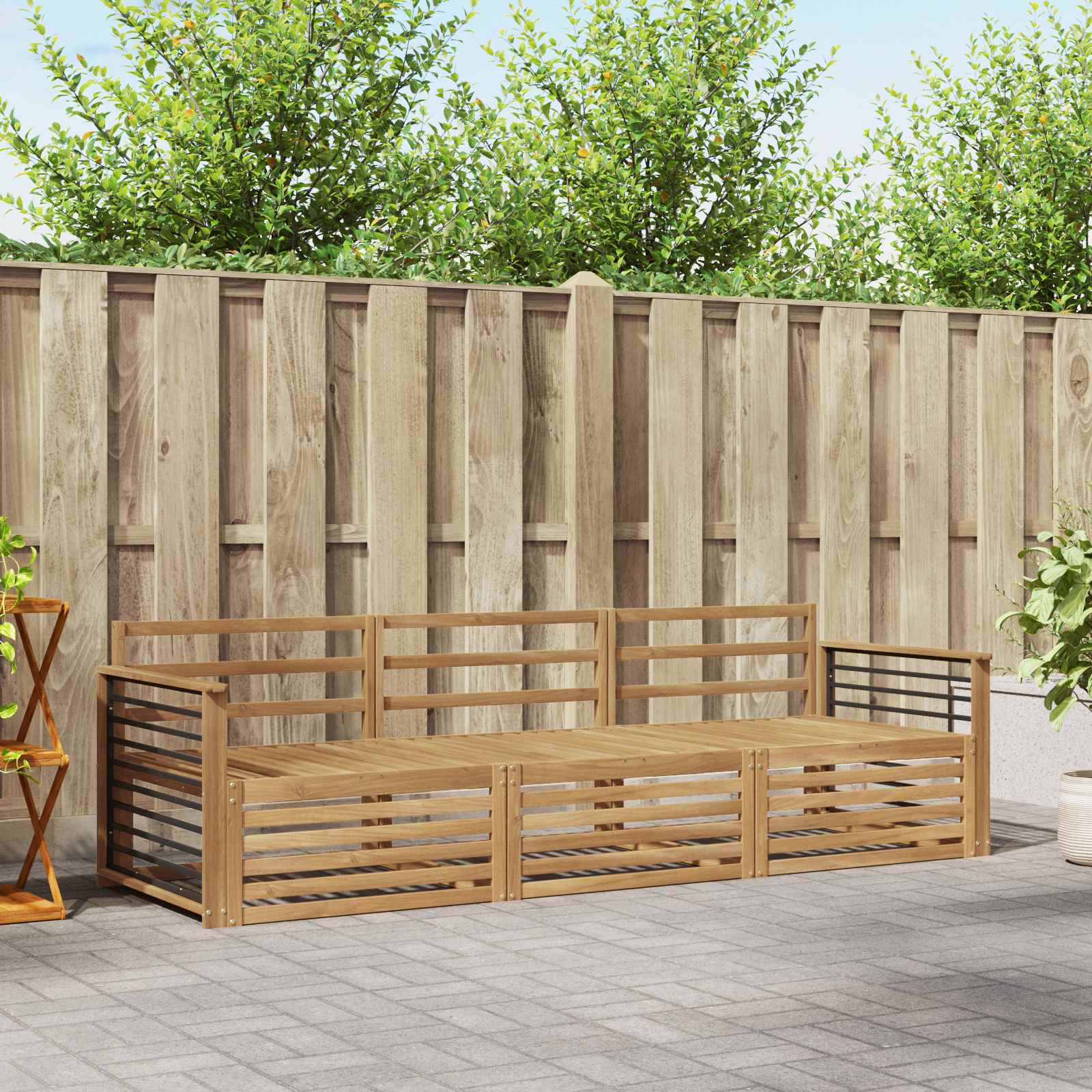 vidaXL Buiten bankenset 3 pcs Naturel