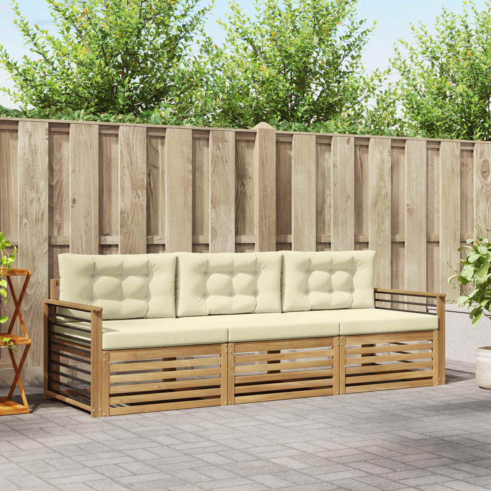 vidaXL Buiten bankenset 3 pcs Naturel