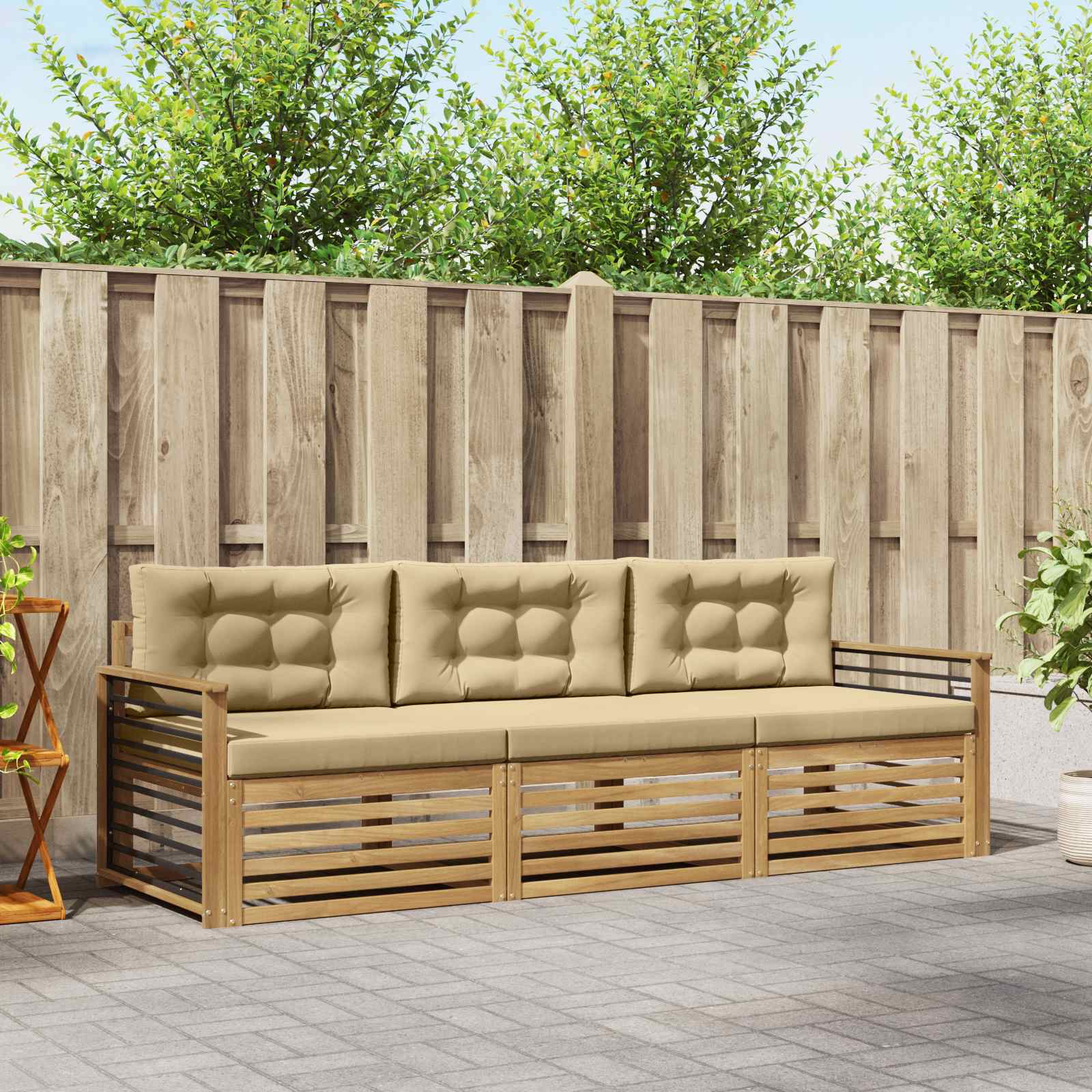 vidaXL Buiten bankenset 3 pcs Naturel