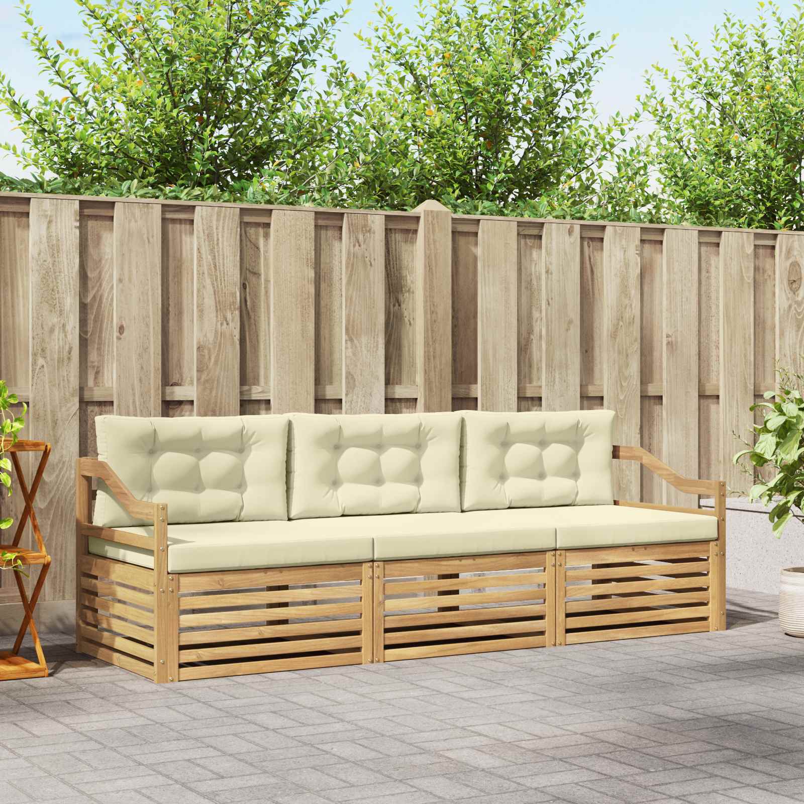 vidaXL Buiten bankenset 3 pcs Naturel