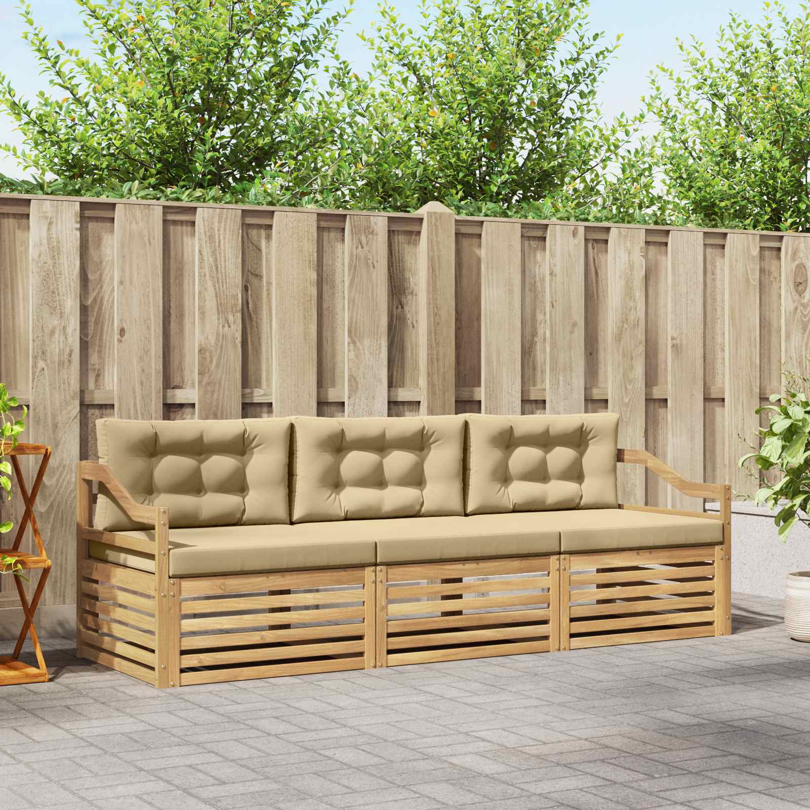 vidaXL Buiten bankenset 3 pcs Naturel