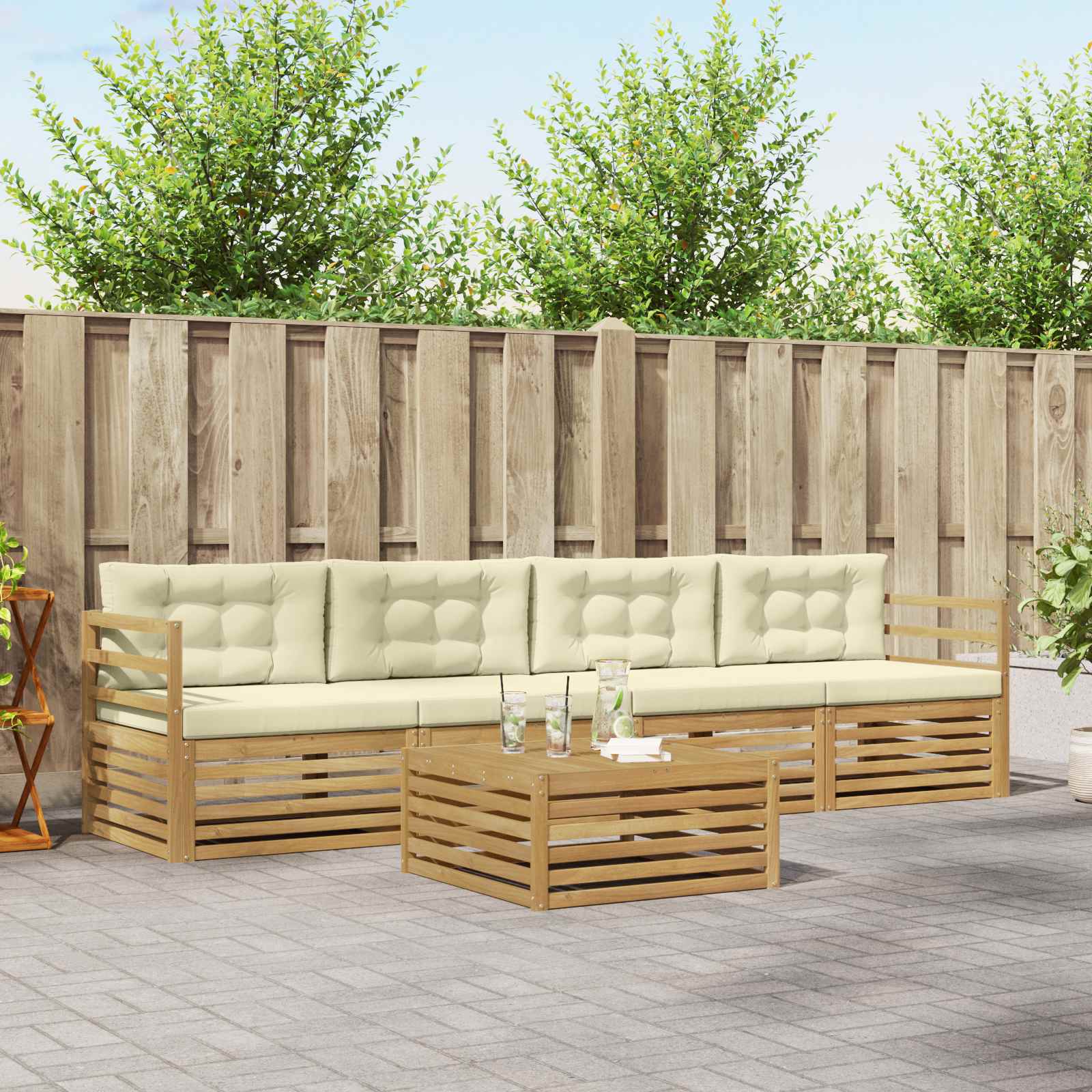 vidaXL Buiten bankenset 5 pcs Naturel