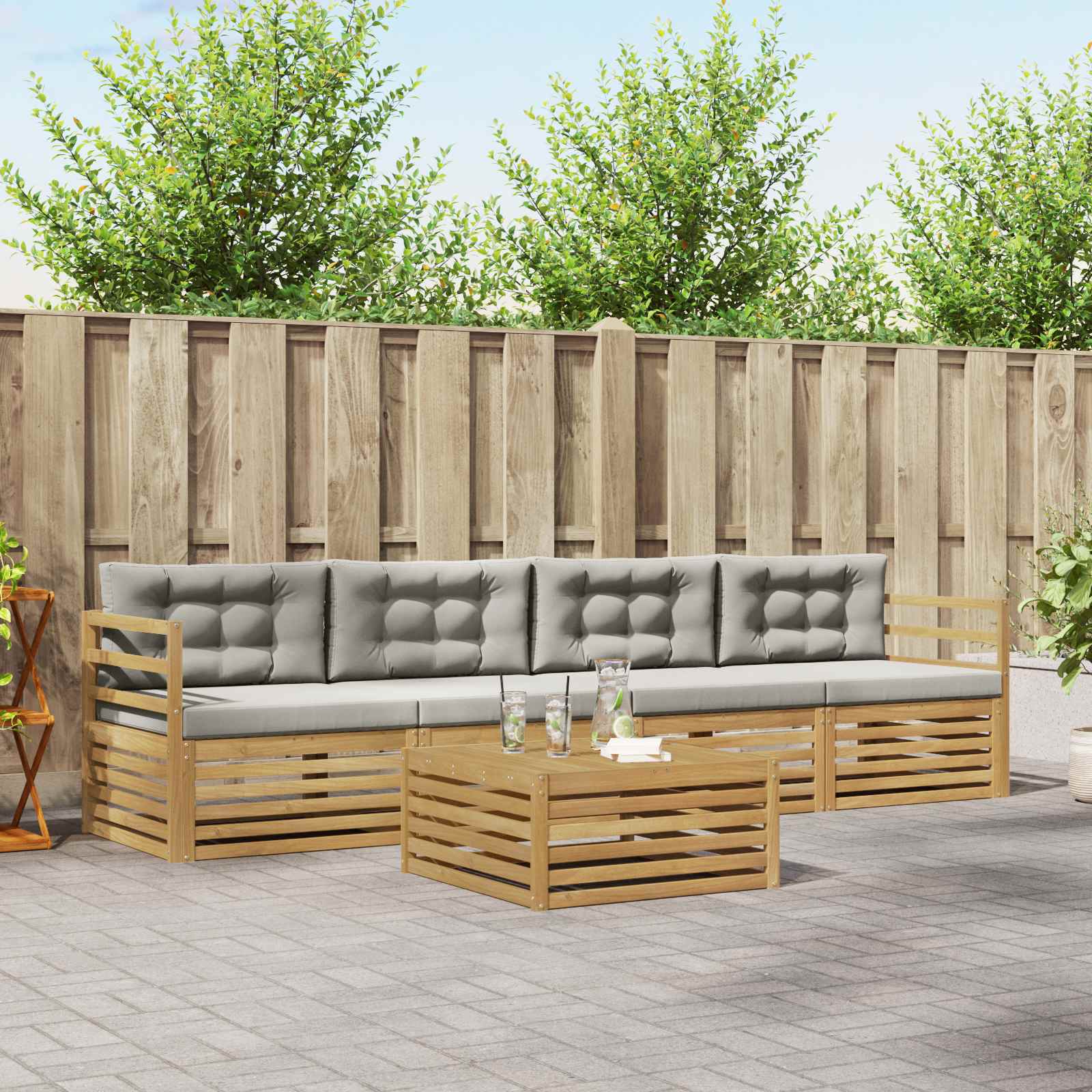 vidaXL Buiten bankenset 5 pcs Naturel
