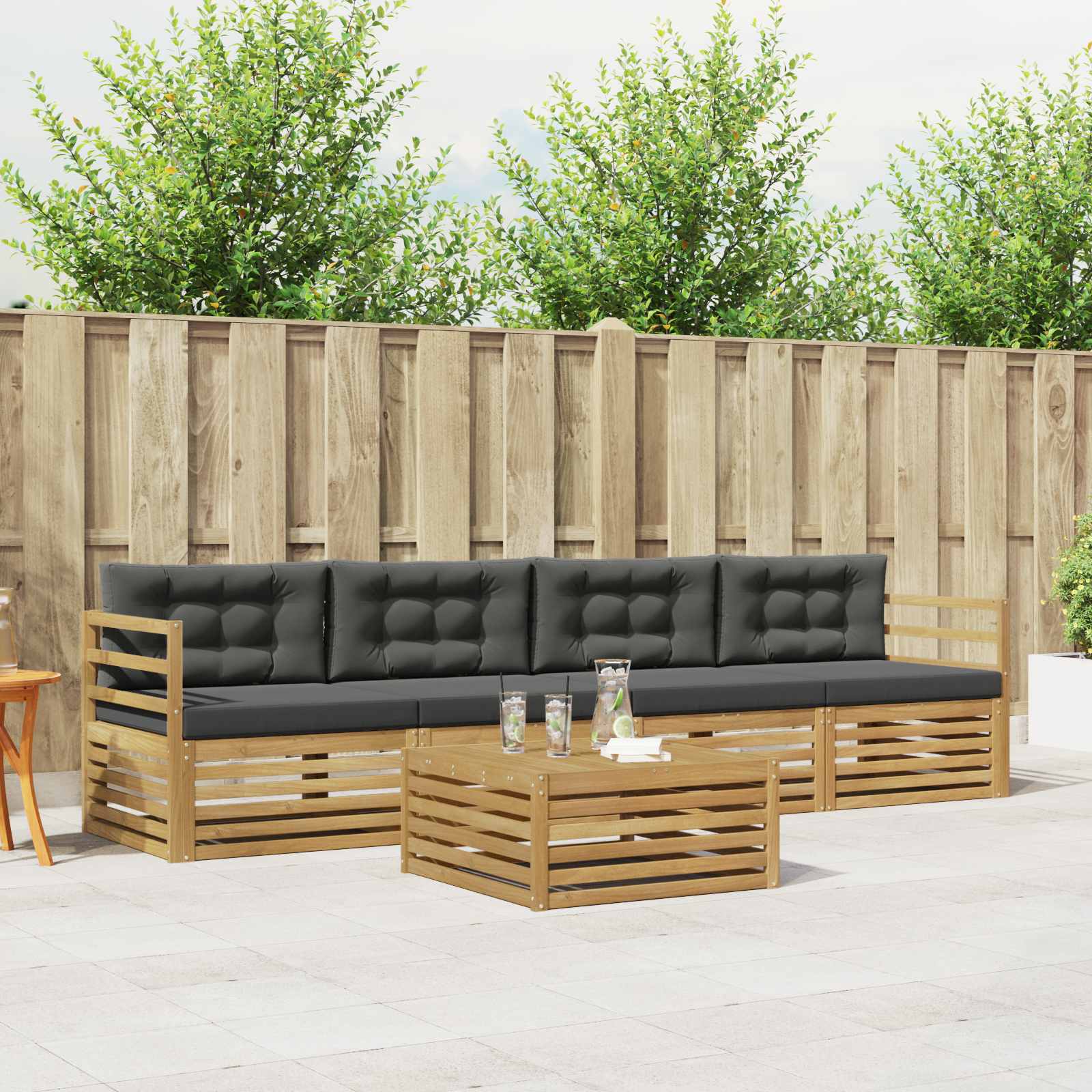 vidaXL Buiten bankenset 5 pcs Naturel