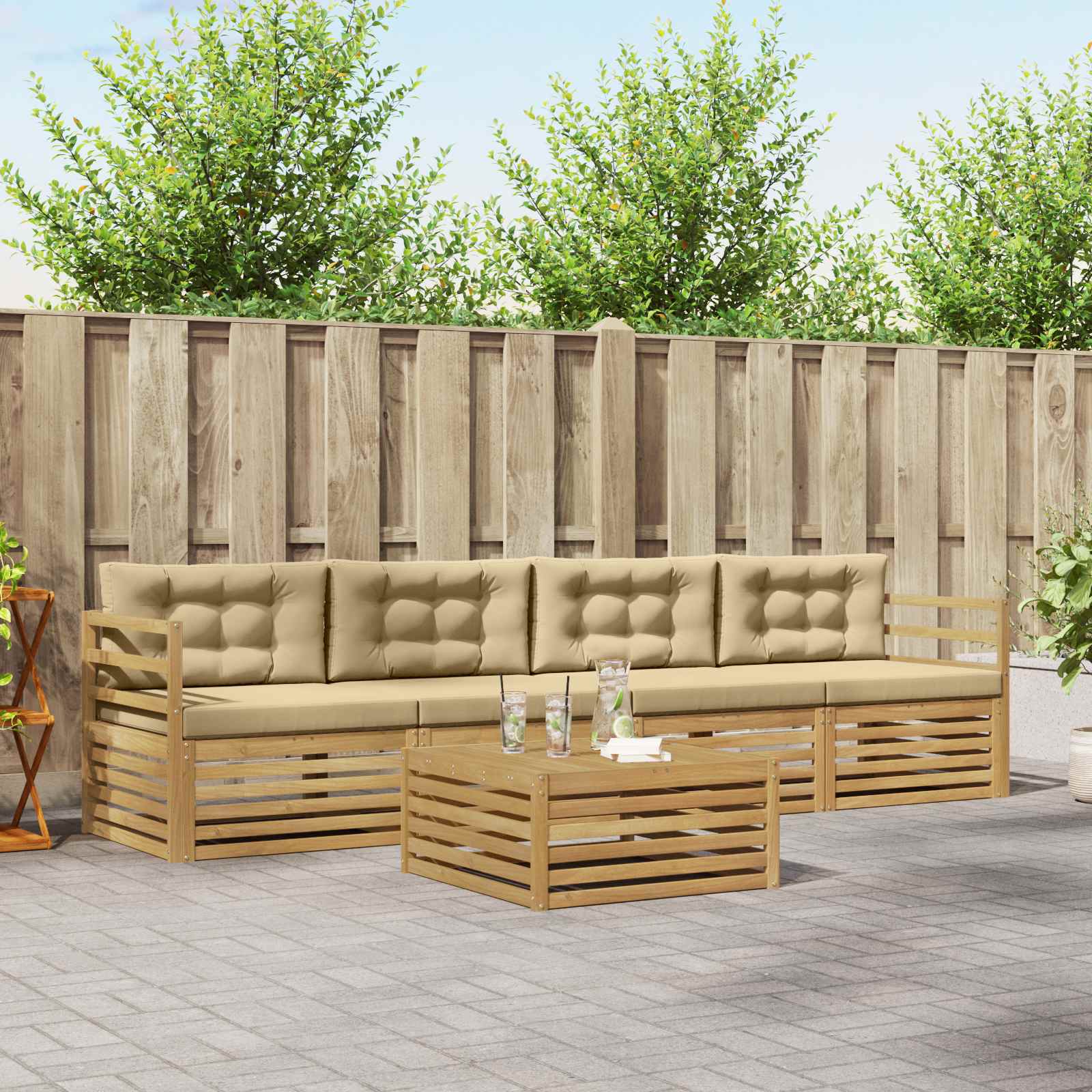 vidaXL Buiten bankenset 5 pcs Naturel